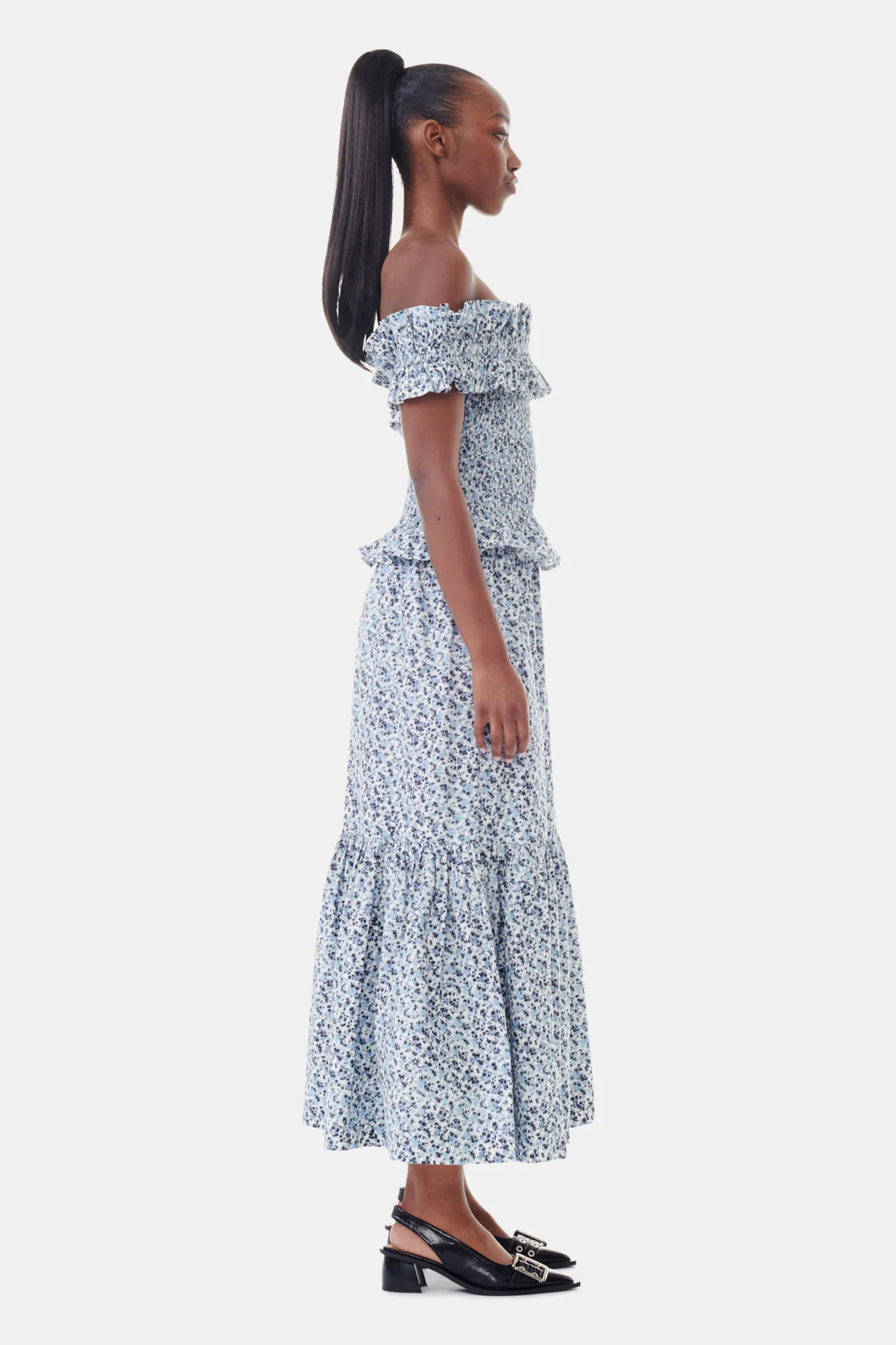 Printed Cotton Maxi Flounce Skirt | Glacier Lake - Image 4