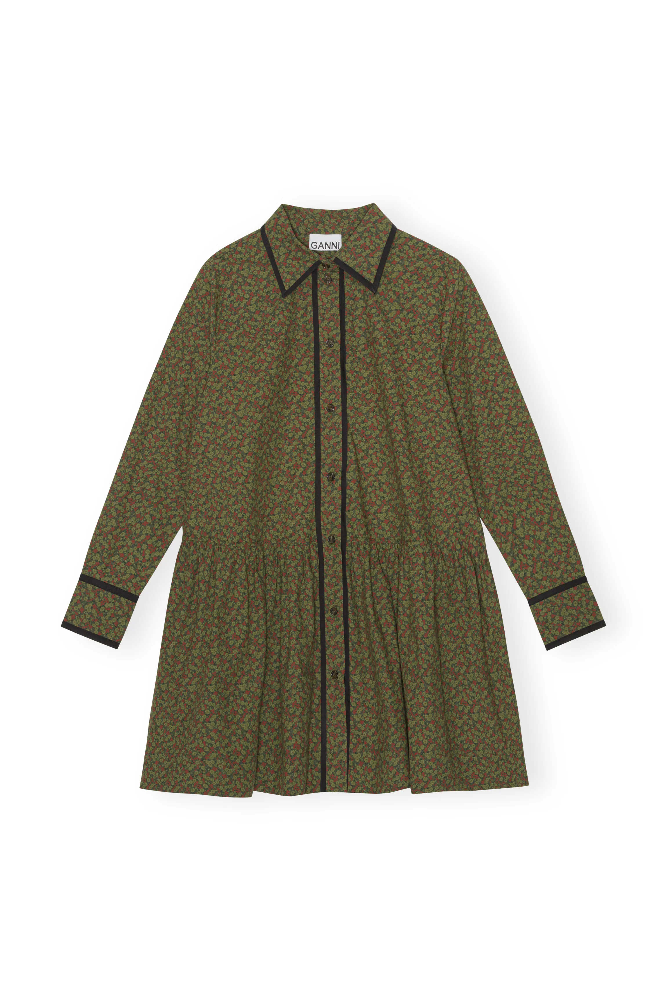 Printed Cotton Mini Shirt Dress | Avocado