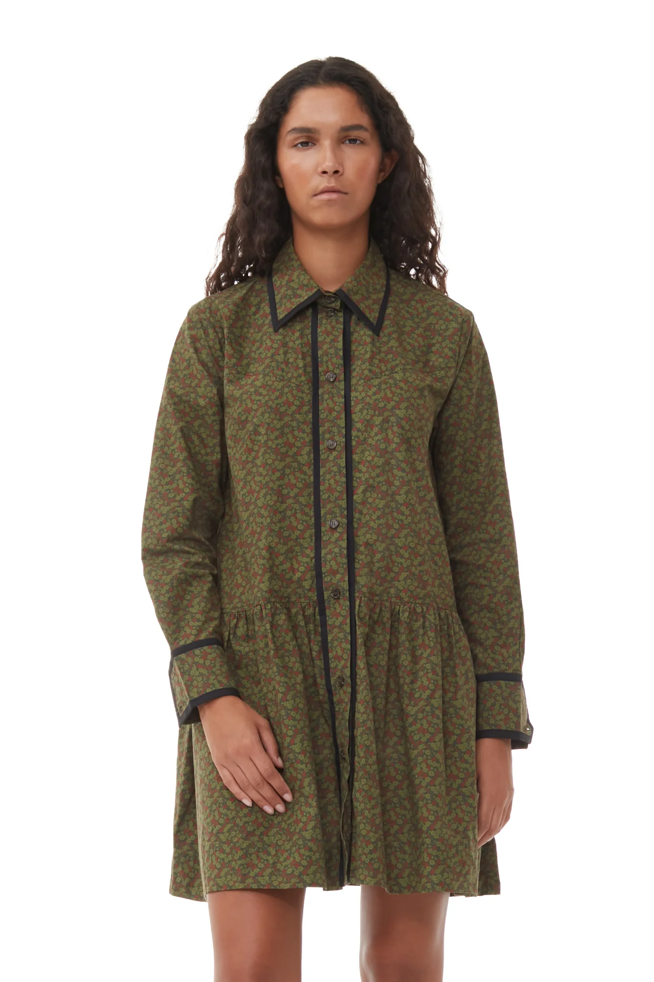 Printed Cotton Mini Shirt Dress | Avocado - Image 4