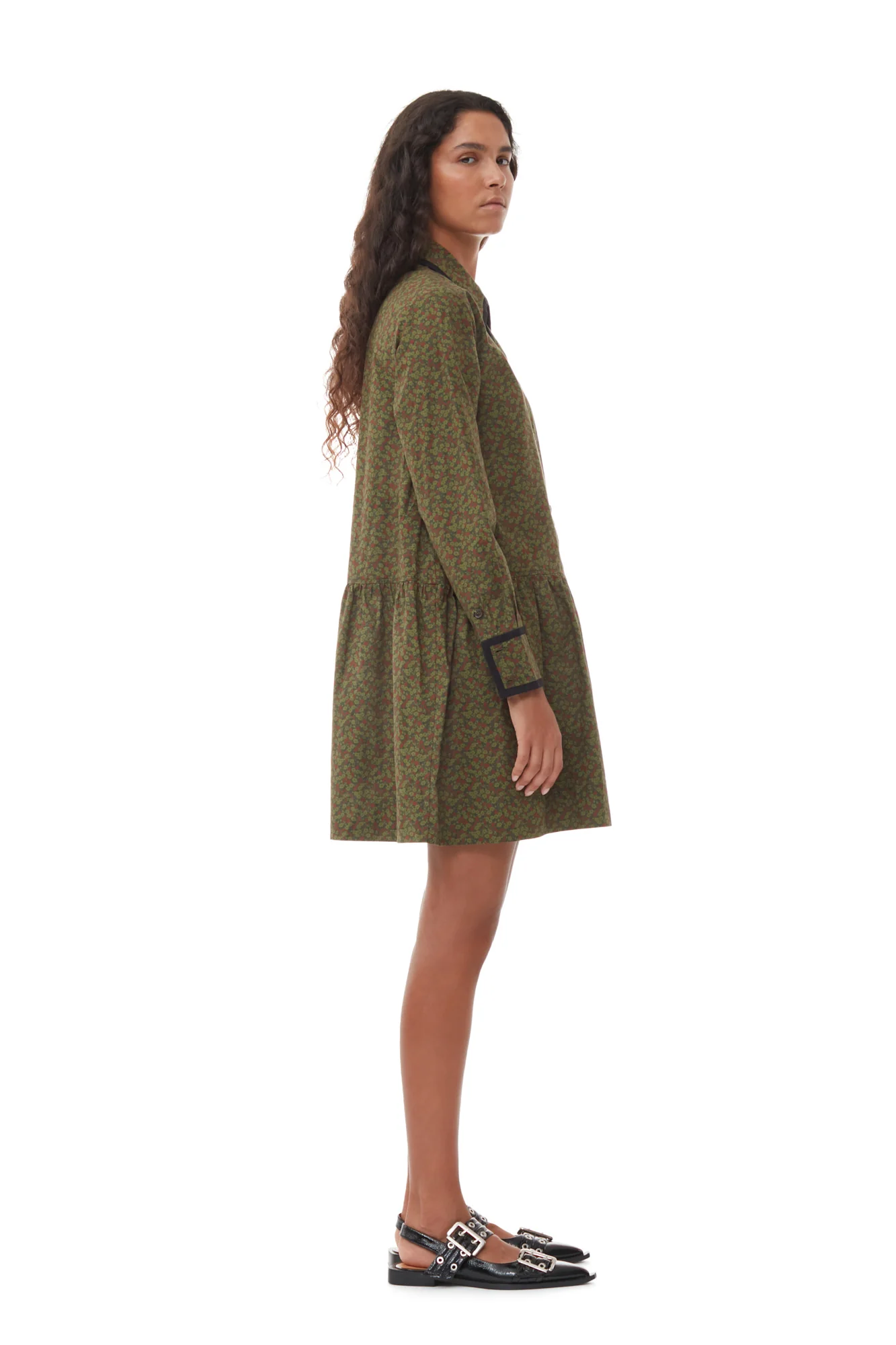 Printed Cotton Mini Shirt Dress | Avocado - Image 5