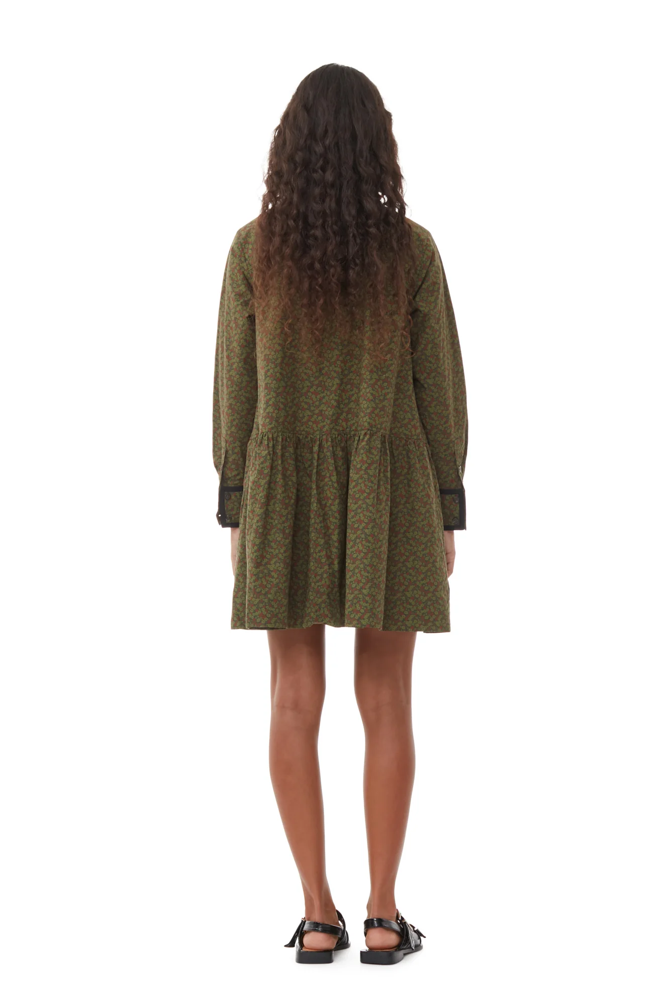 Printed Cotton Mini Shirt Dress | Avocado - Image 6