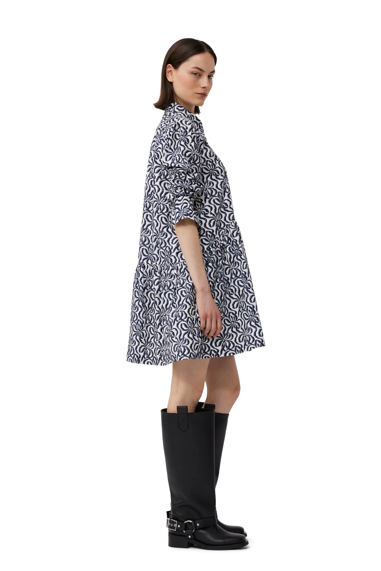Printed Cotton Mini Shirt Dress | Egret - Image 3