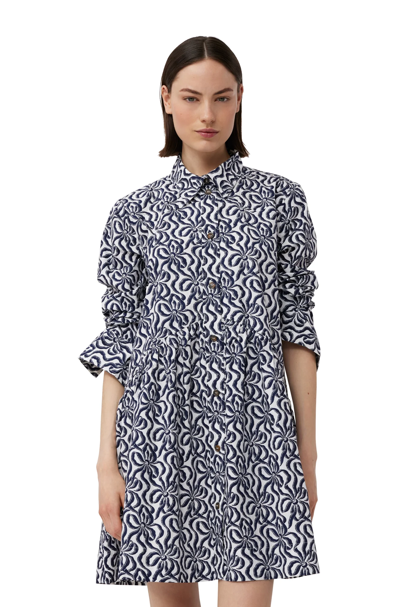 Printed Cotton Mini Shirt Dress | Egret - Image 4