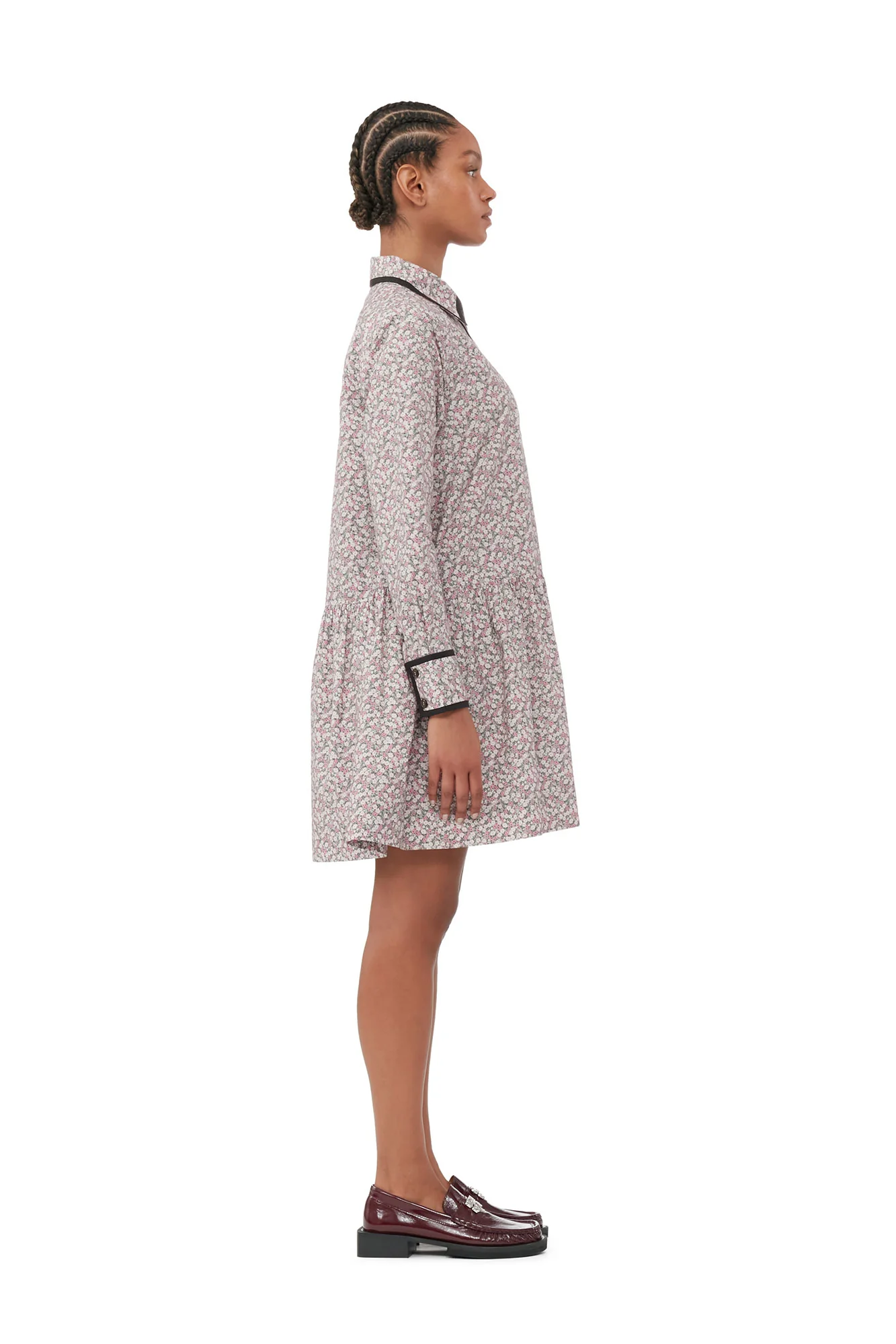 Printed Cotton Mini Shirt Dress | Frost Gray - Image 4