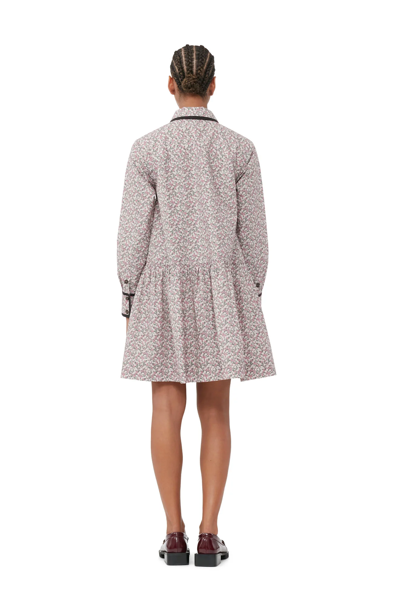 Printed Cotton Mini Shirt Dress | Frost Gray - Image 5