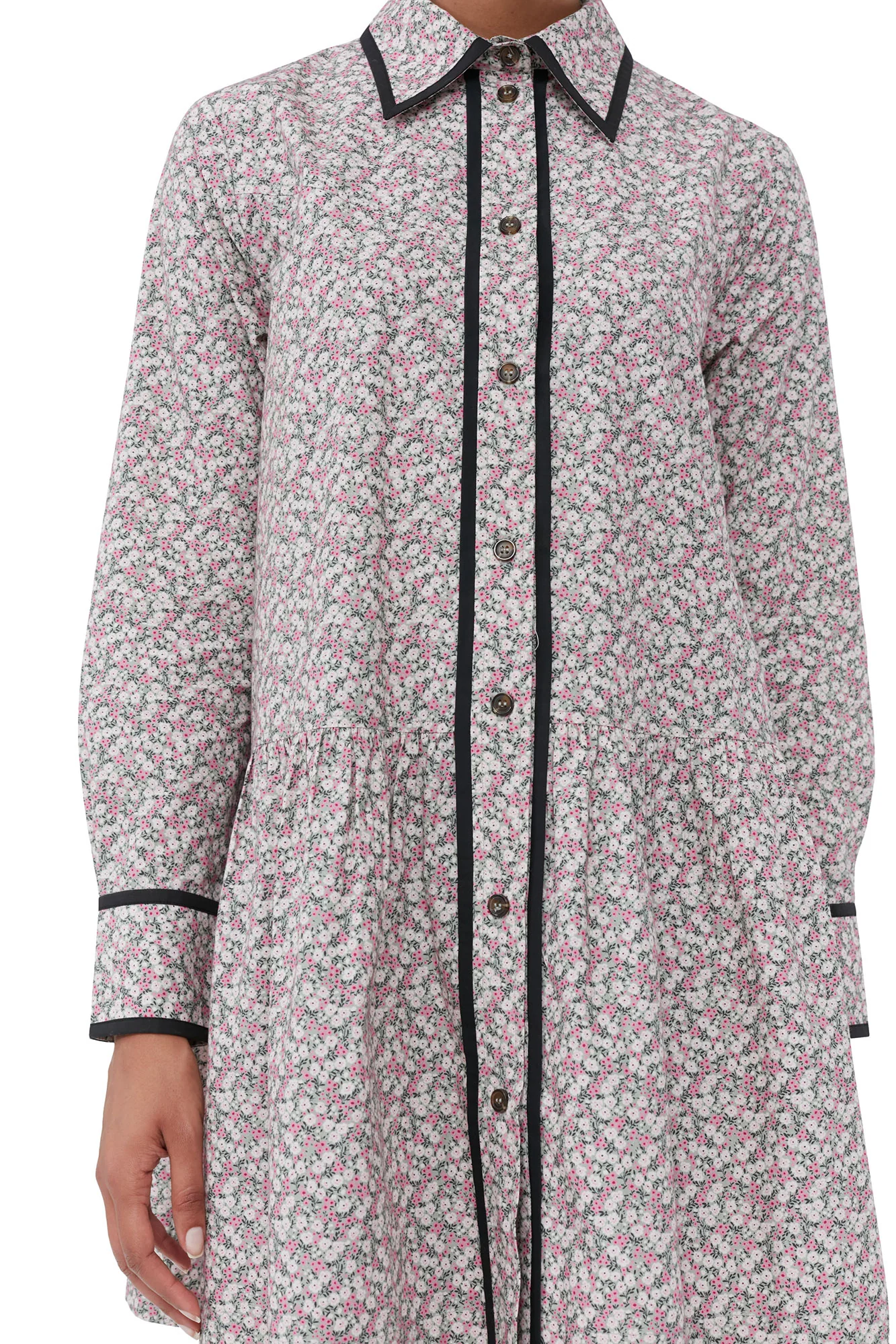 Printed Cotton Mini Shirt Dress | Frost Gray - Image 6