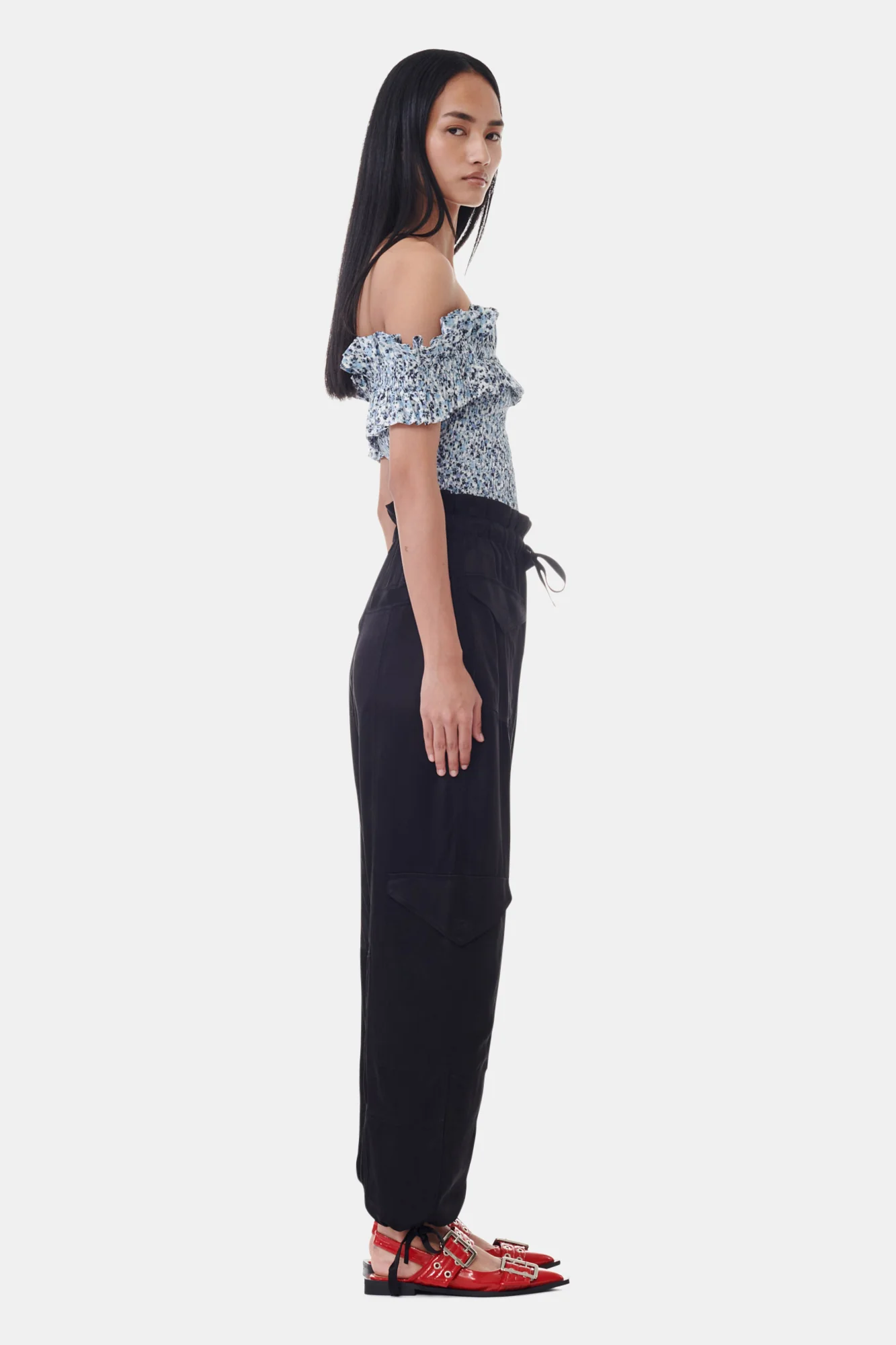 Printed Cotton Off-shoulder Smock Top | Glacier Lake - Image 5