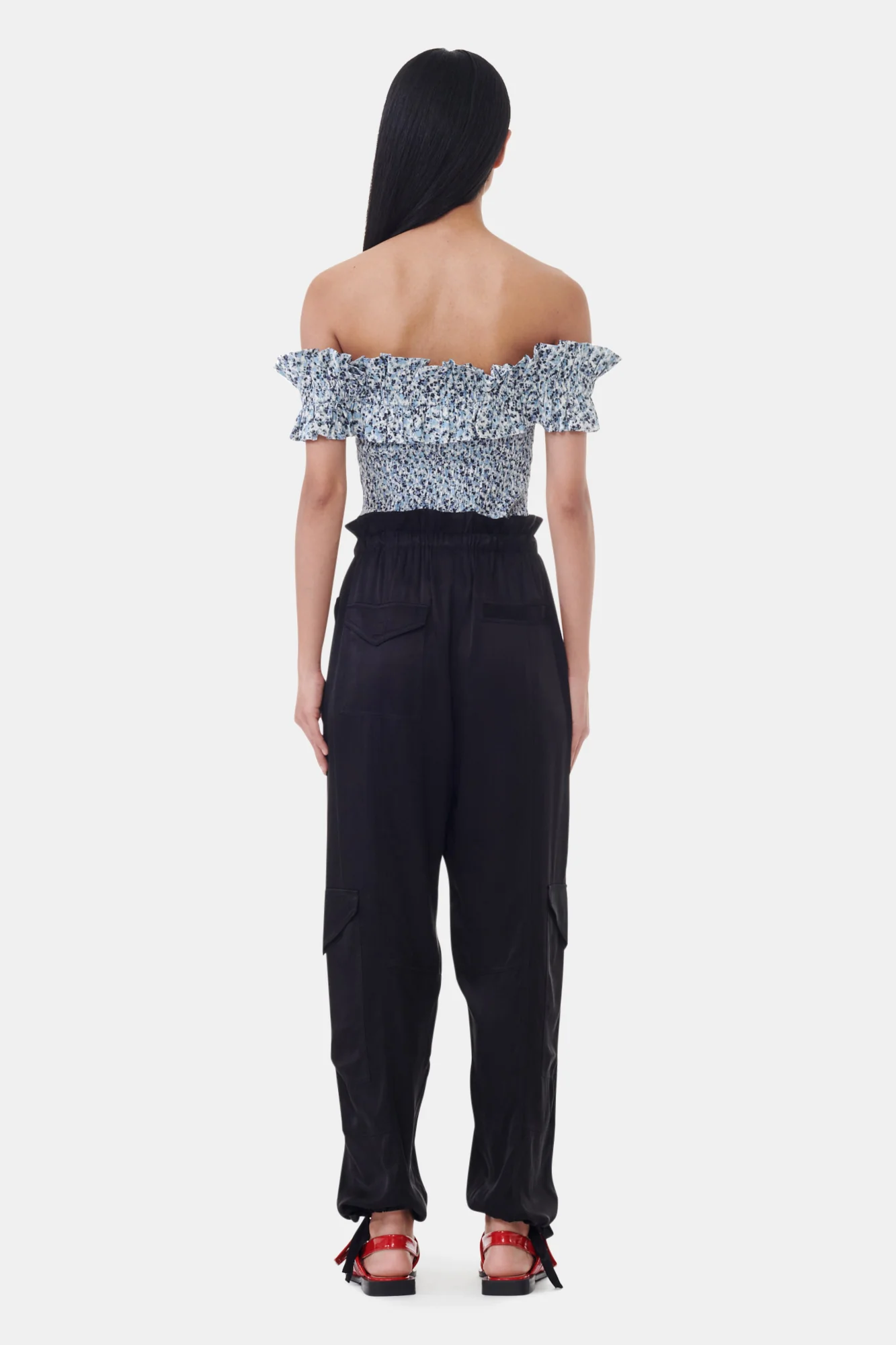 Printed Cotton Off-shoulder Smock Top | Glacier Lake - Image 6