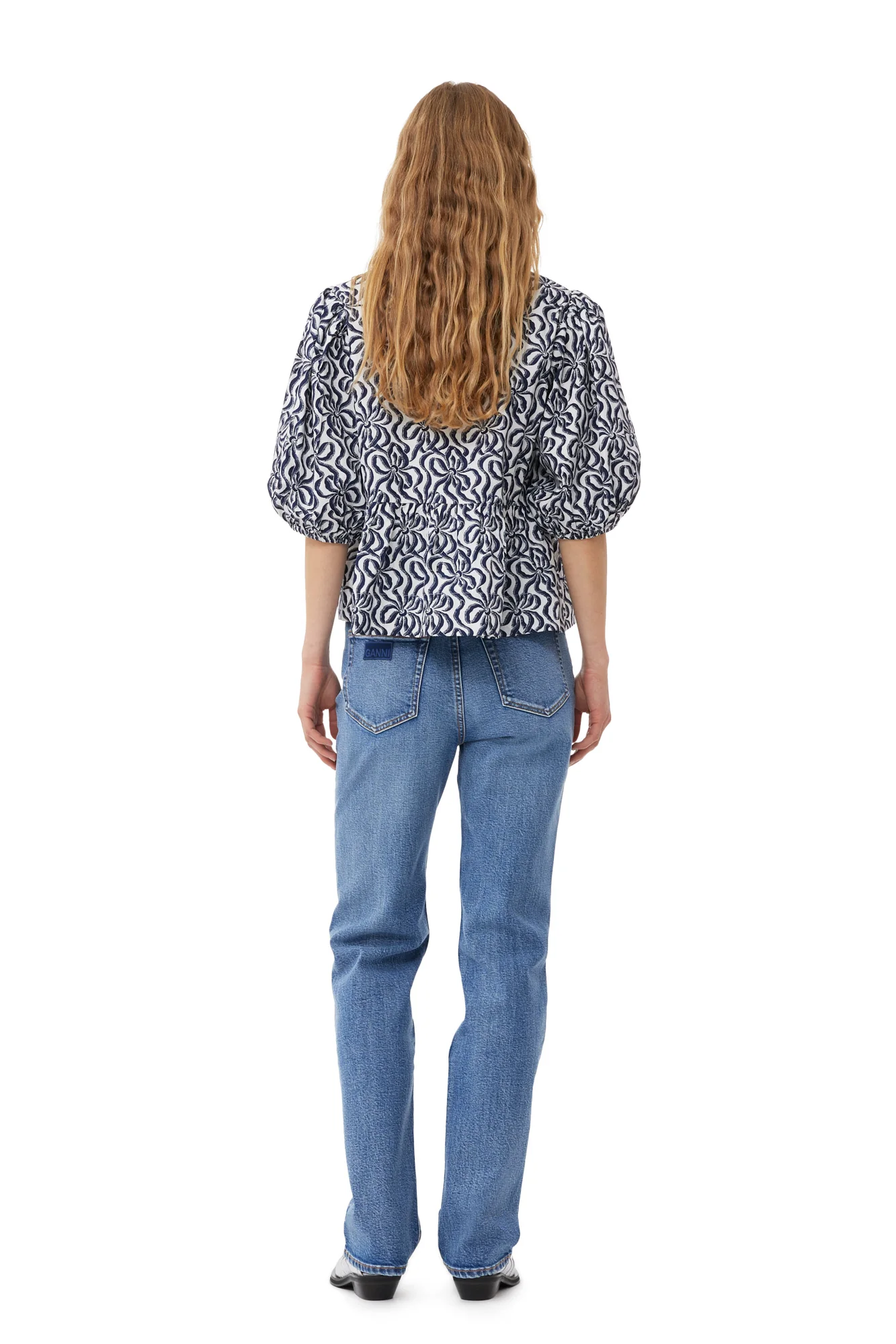 Printed Cotton Peplum Blouse | Egret - Image 3