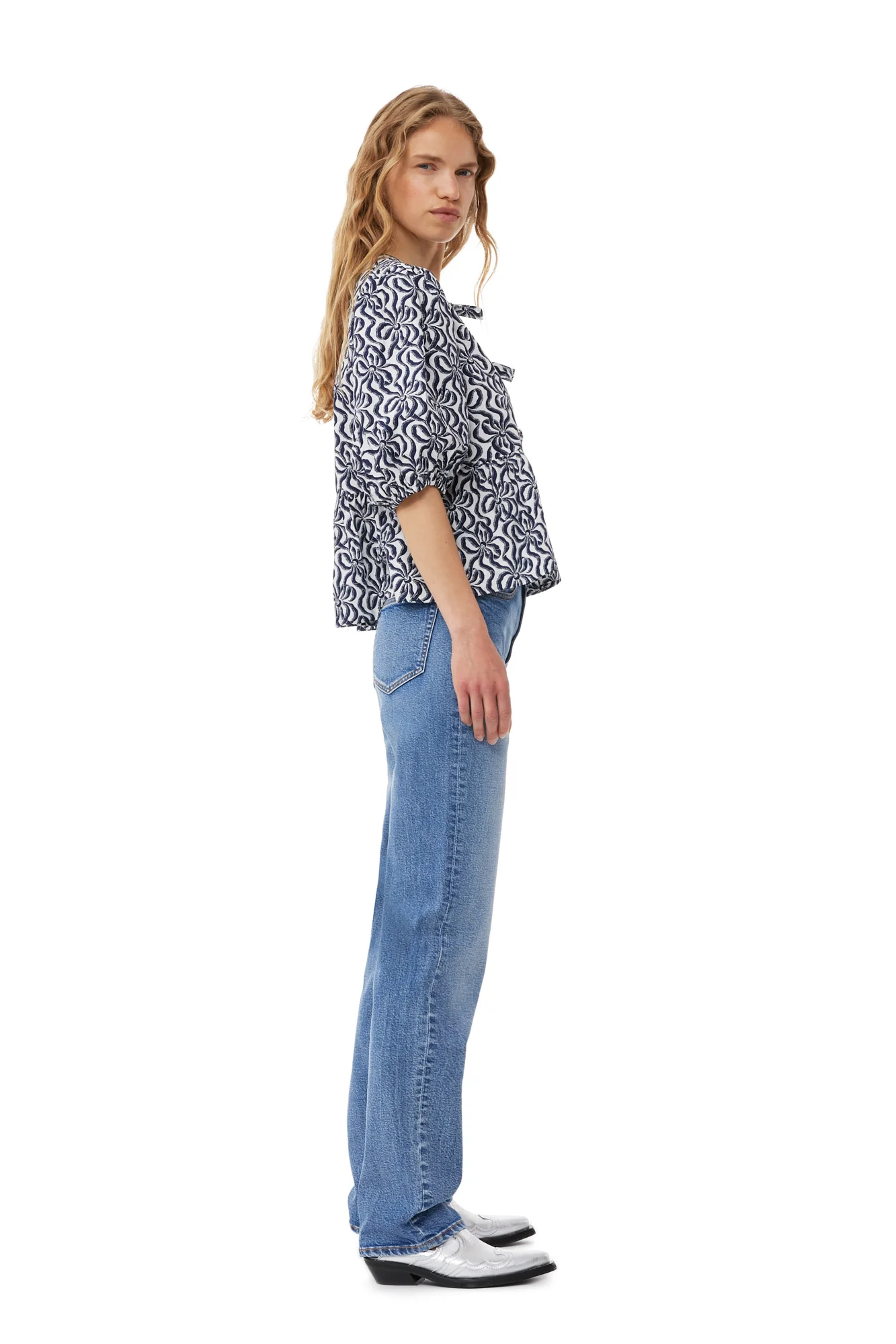 Printed Cotton Peplum Blouse | Egret - Image 4
