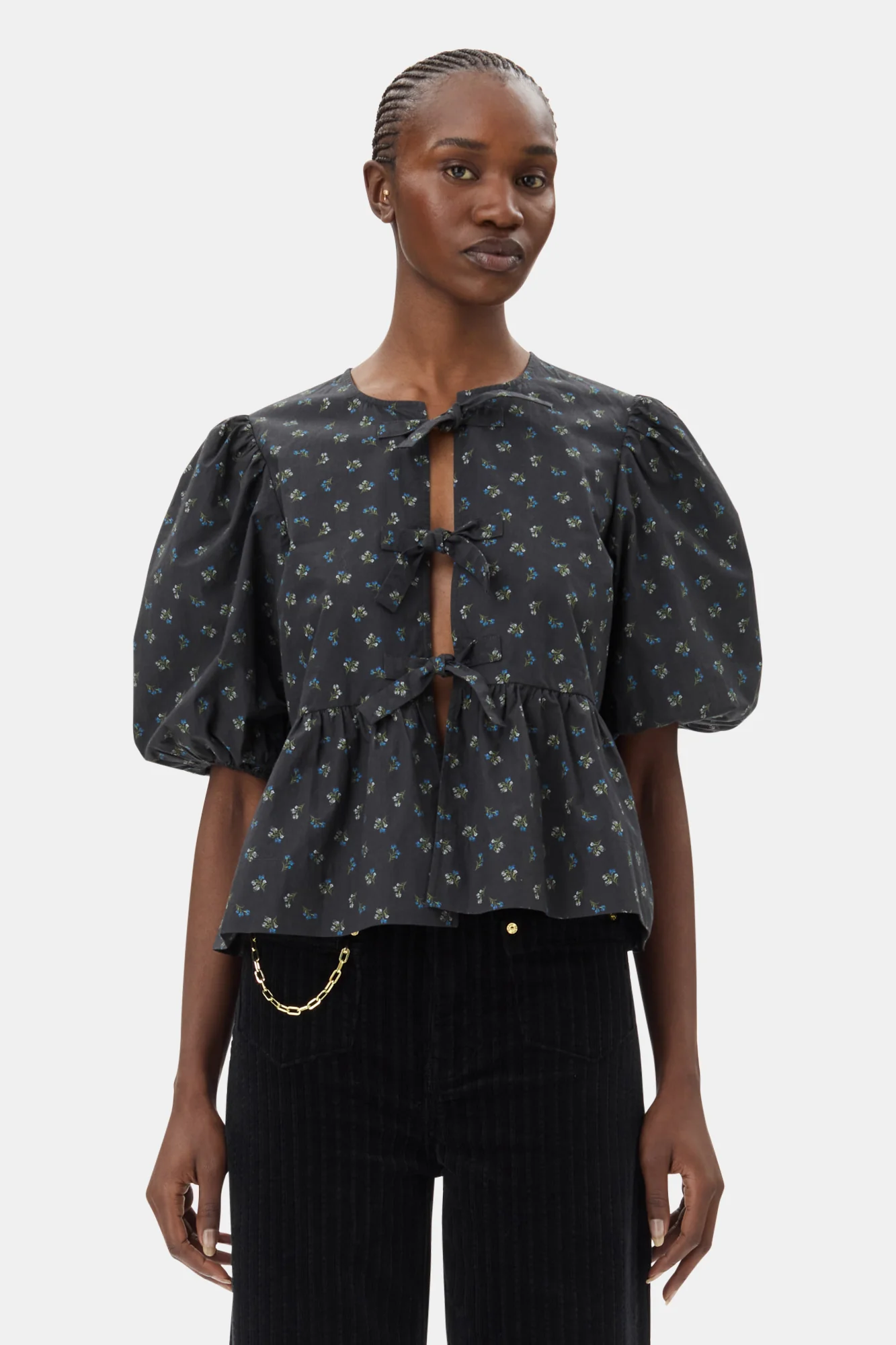 Printed Cotton Peplum Blouse | Phantom - Image 3