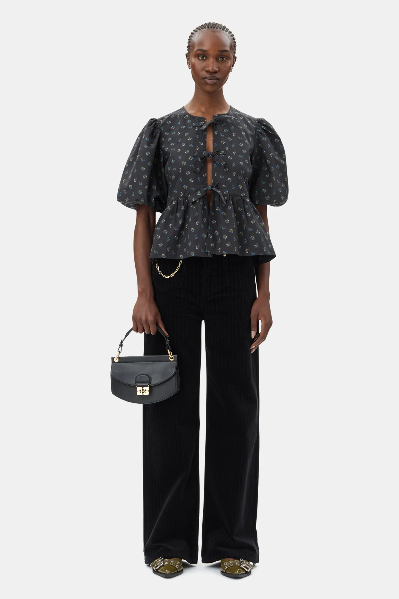Printed Cotton Peplum Blouse | Phantom - Image 4