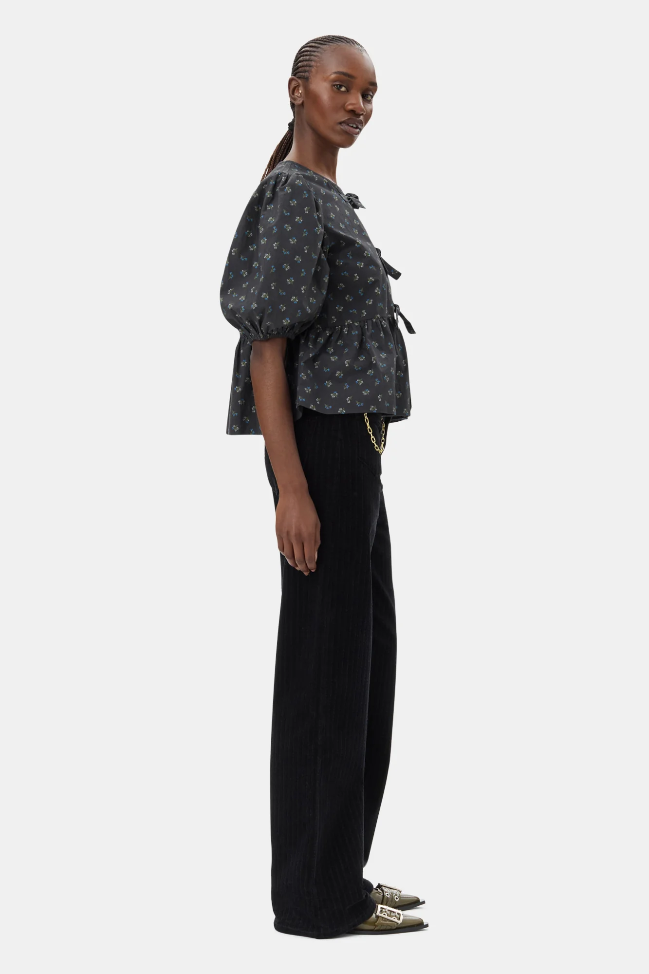 Printed Cotton Peplum Blouse | Phantom - Image 5