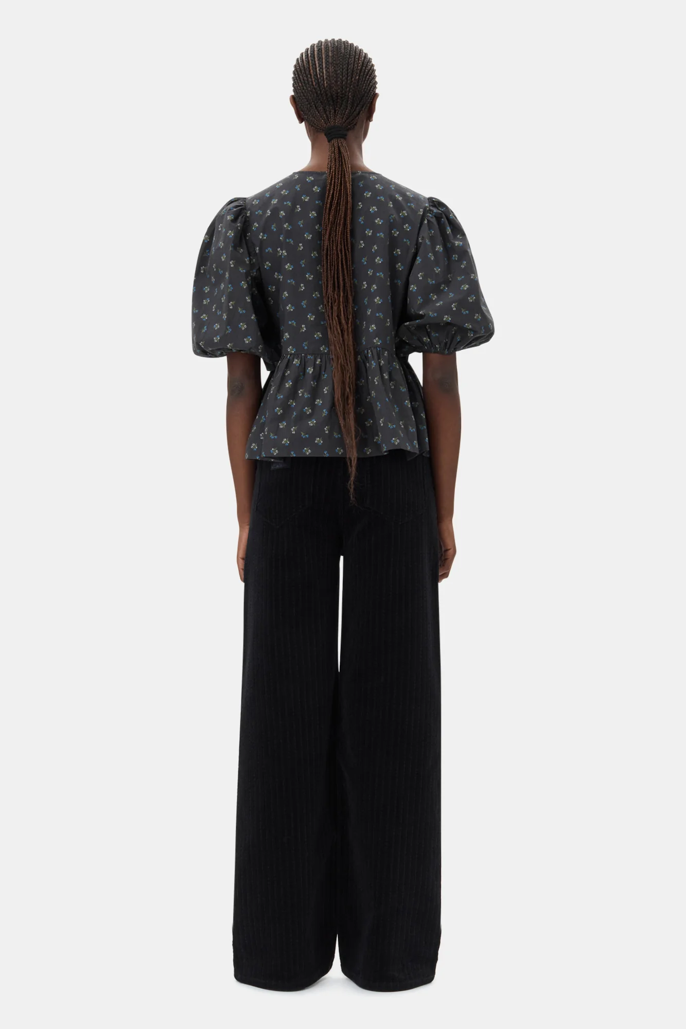 Printed Cotton Peplum Blouse | Phantom - Image 6