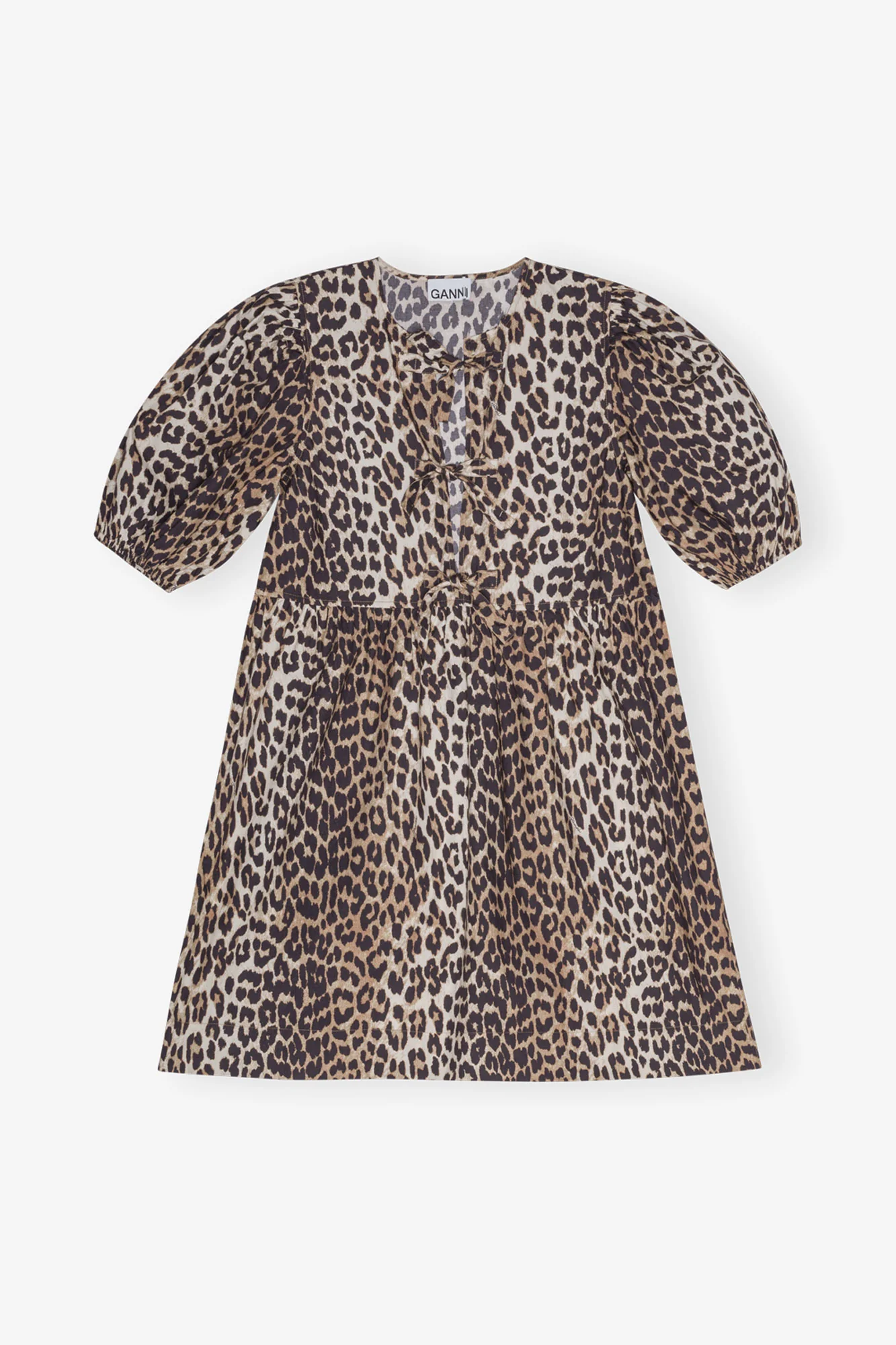 Printed Cotton Tie String Mini Dress | Leopard - Image 2