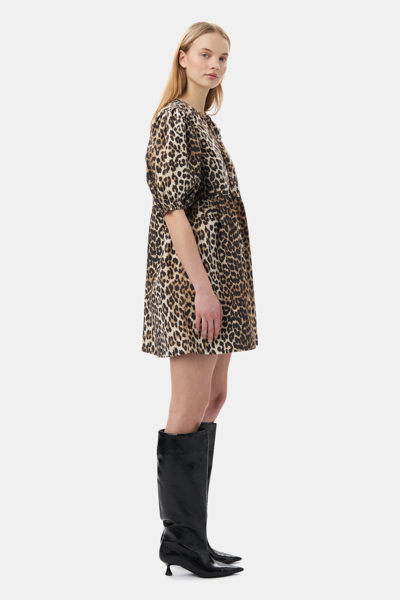 Printed Cotton Tie String Mini Dress | Leopard - Image 6