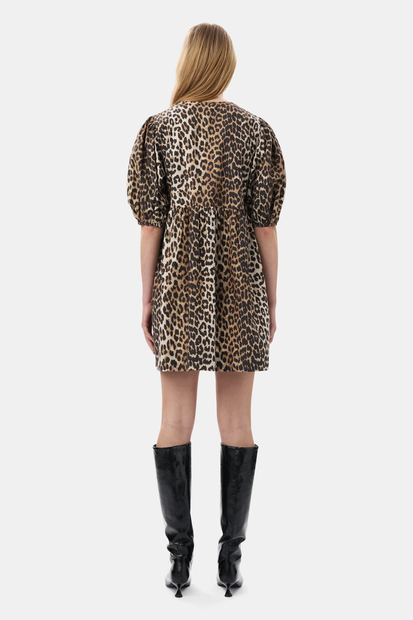 Printed Cotton Tie String Mini Dress | Leopard - Image 7