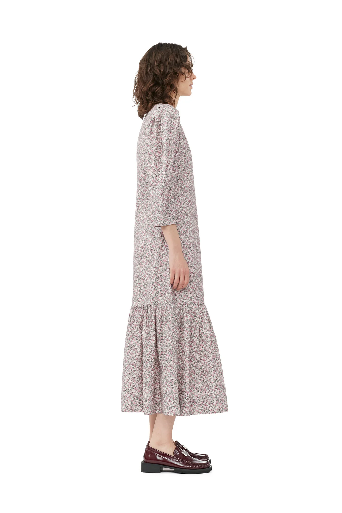 Printed Cotton V-Neck Maxi Dress | Frost Gray - Image 4