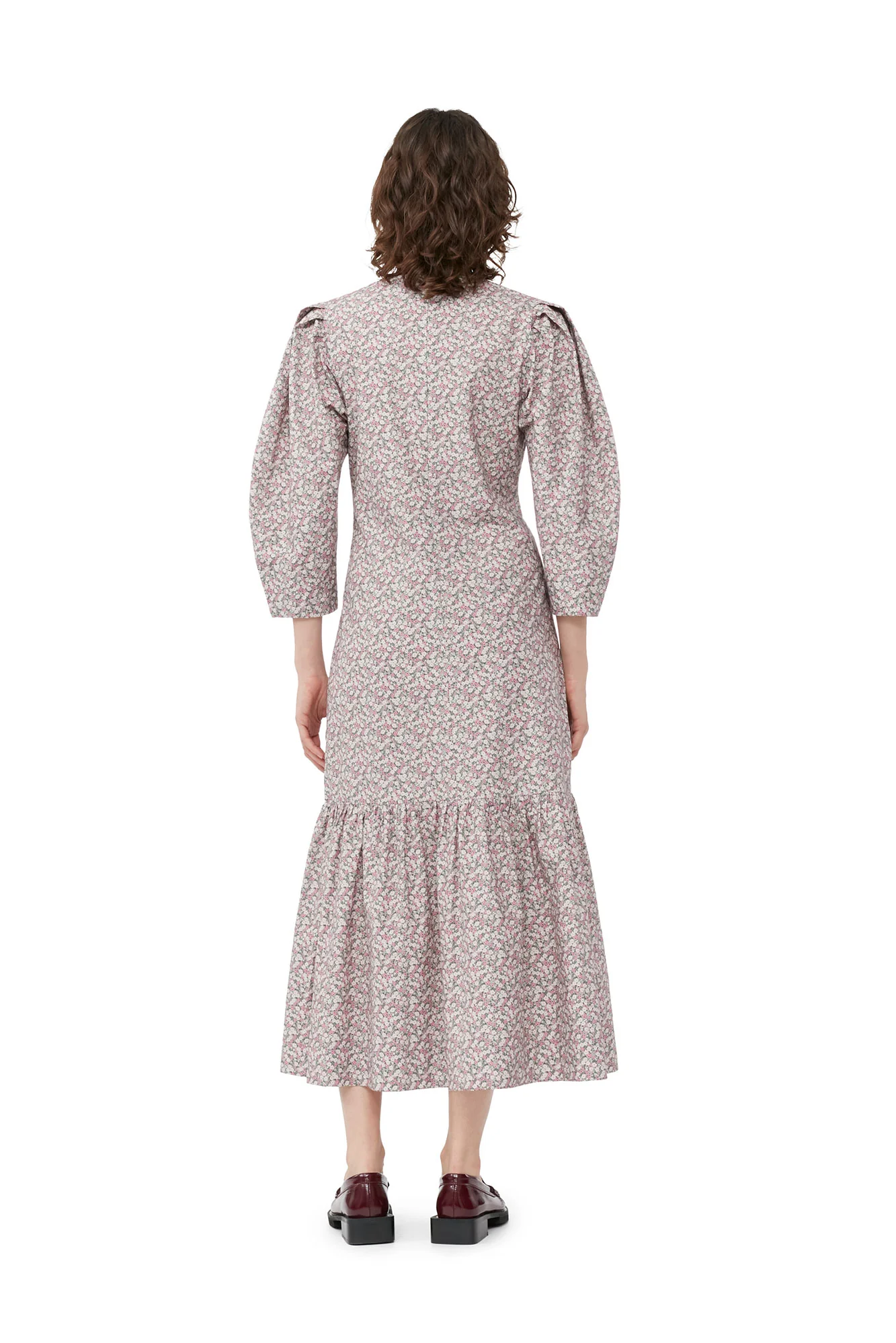 Printed Cotton V-Neck Maxi Dress | Frost Gray - Image 5