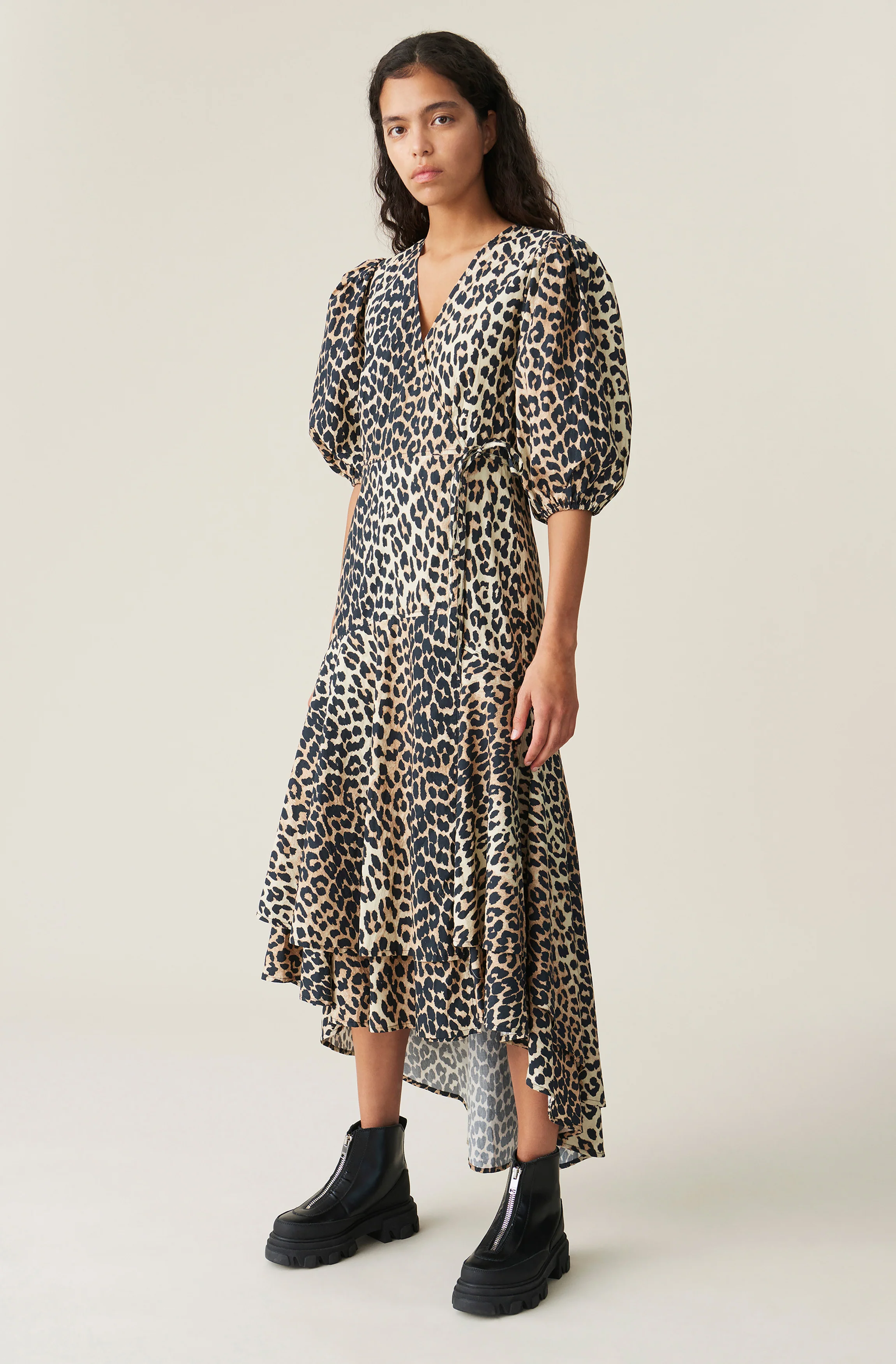 Printed Cotton Wrap Dress | Leopard - Image 2