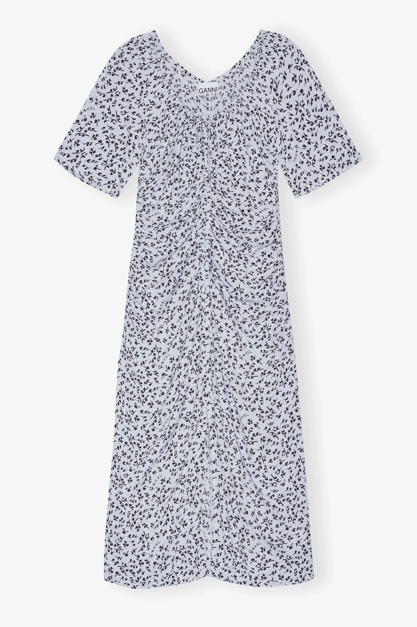 Printed Crepe Gathered U-neck Midi Dress | Heather - Image 2