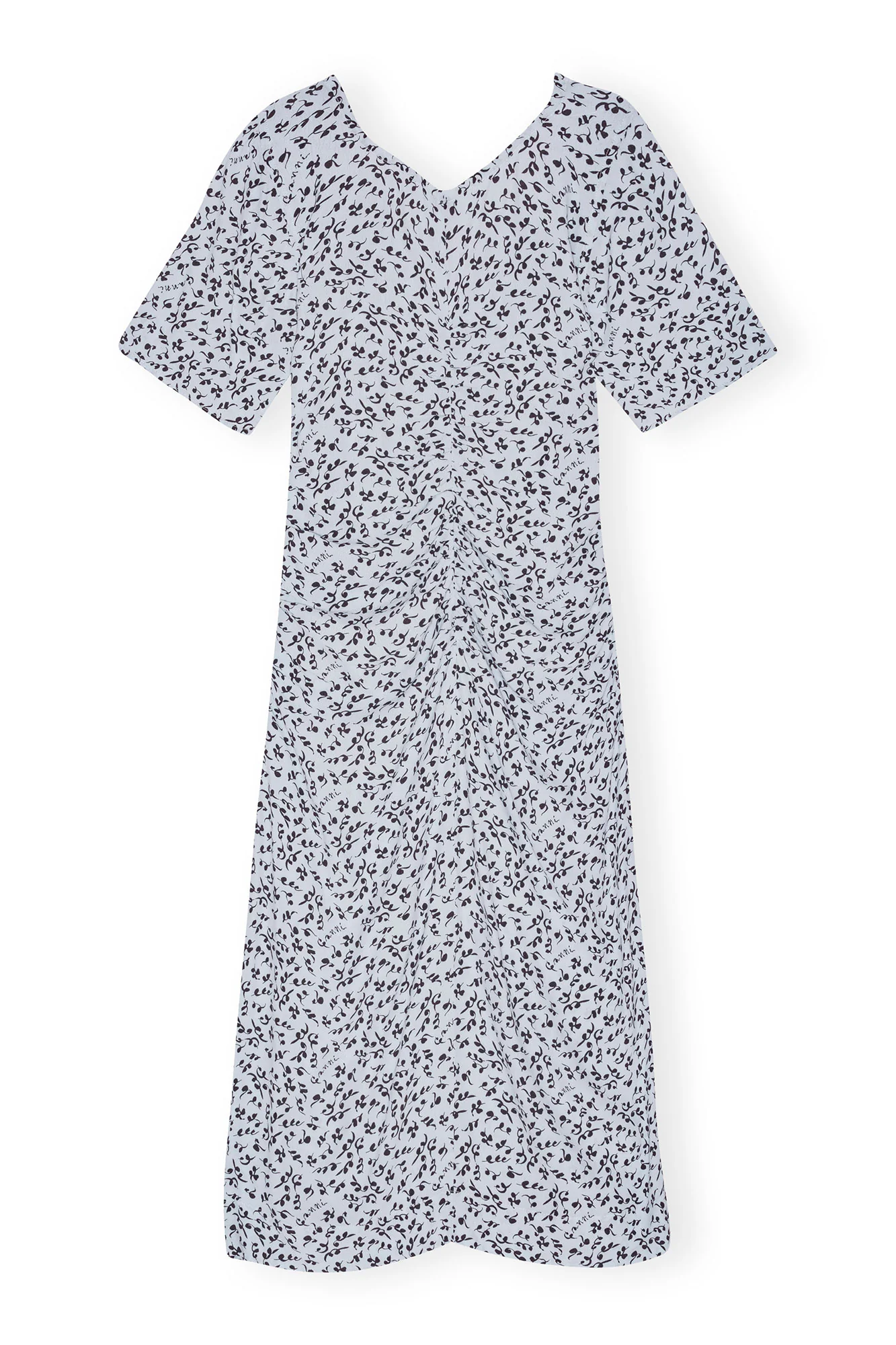 Printed Crepe Gathered U-neck Midi Dress | Heather - Image 3