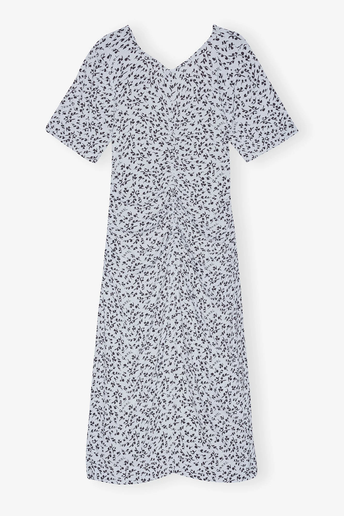 Printed Crepe Gathered U-neck Midi Dress | Heather - Image 4