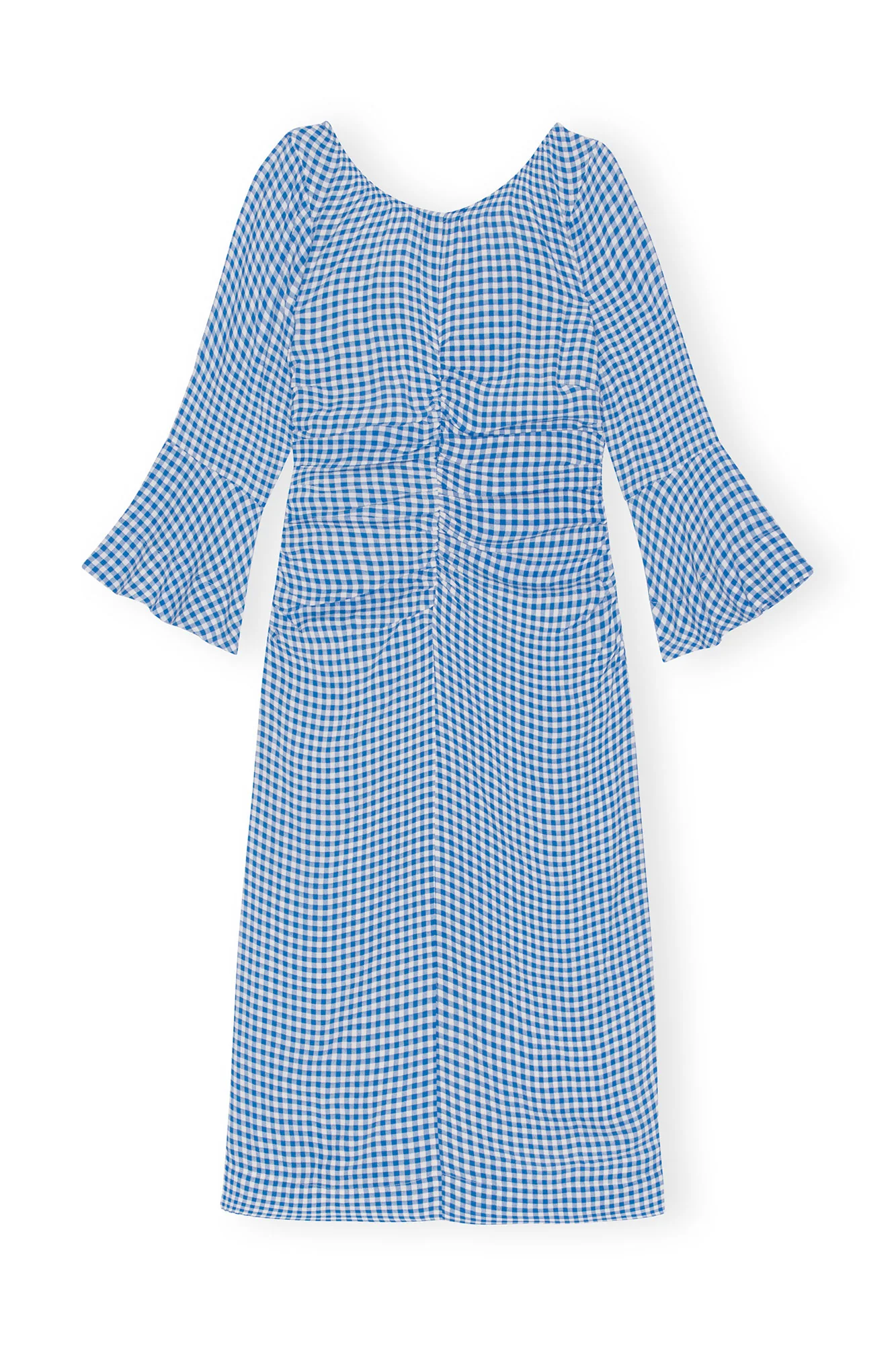 Printed Crepe Gathered U-neck Midi Dress | Strong Blue - Image 2