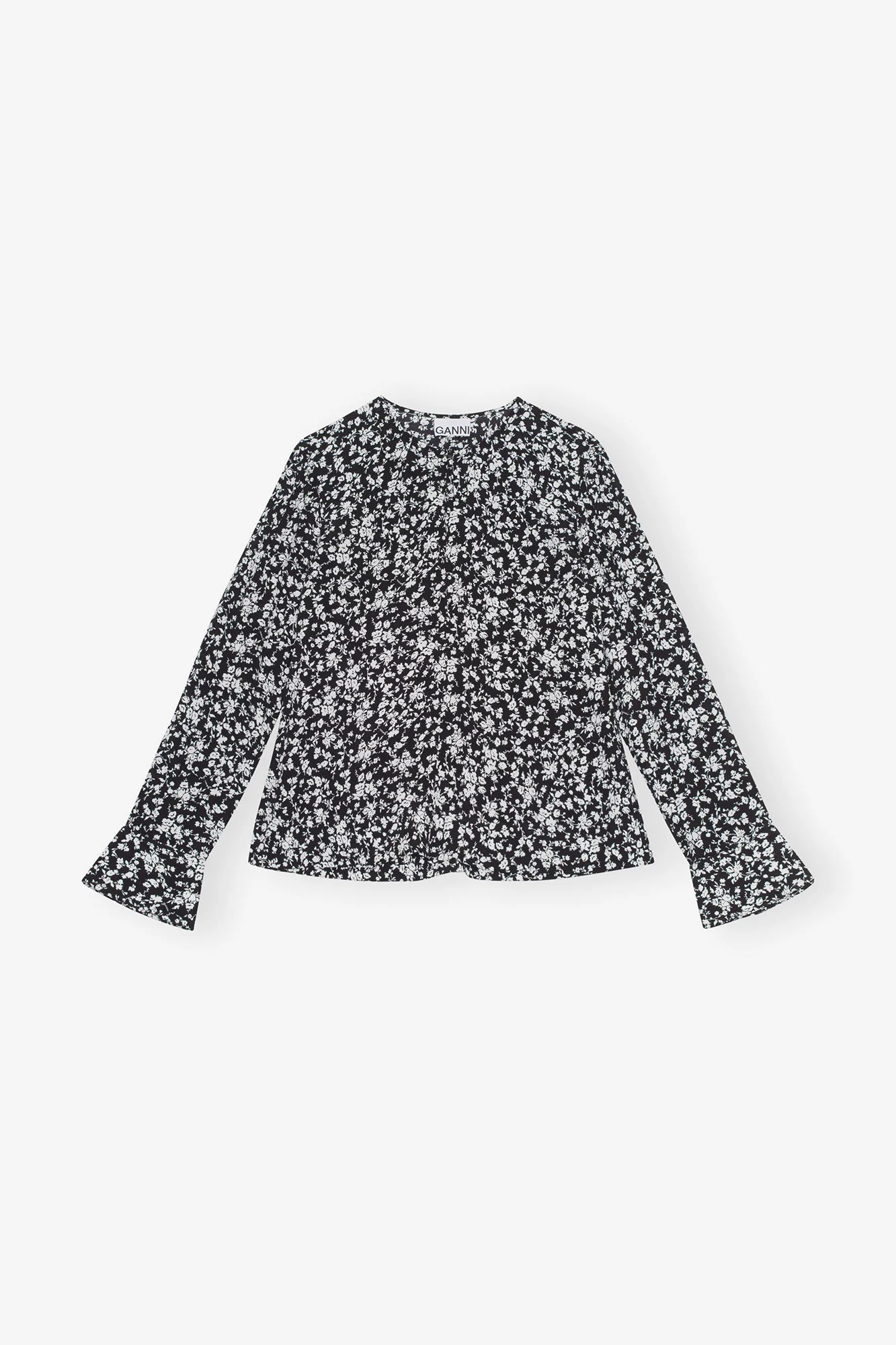 Printed Crepe O-neck Blouse | Black - Image 2