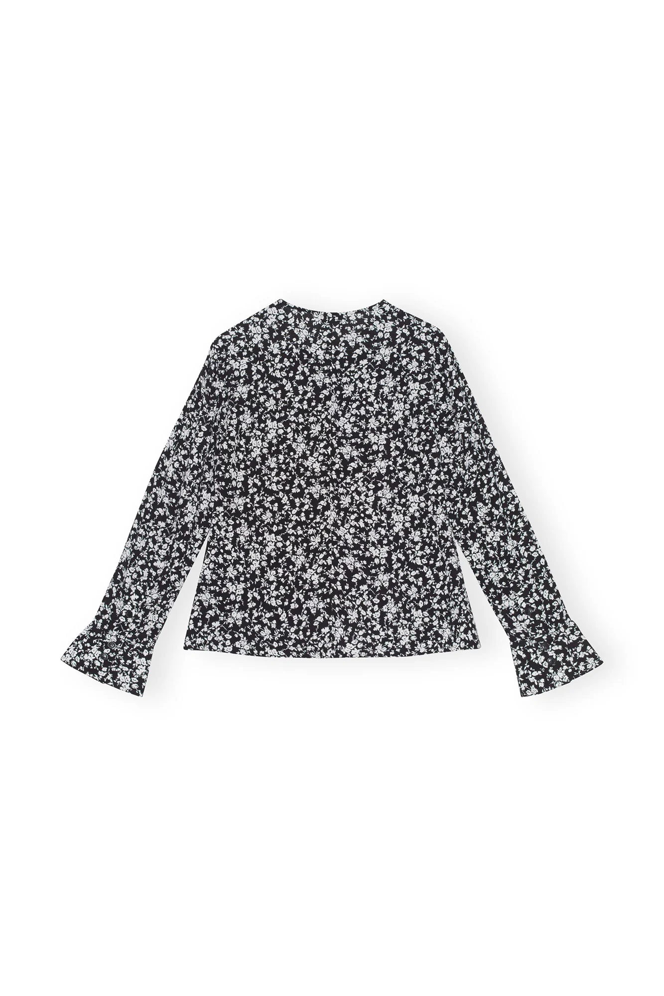 Printed Crepe O-neck Blouse | Black - Image 3