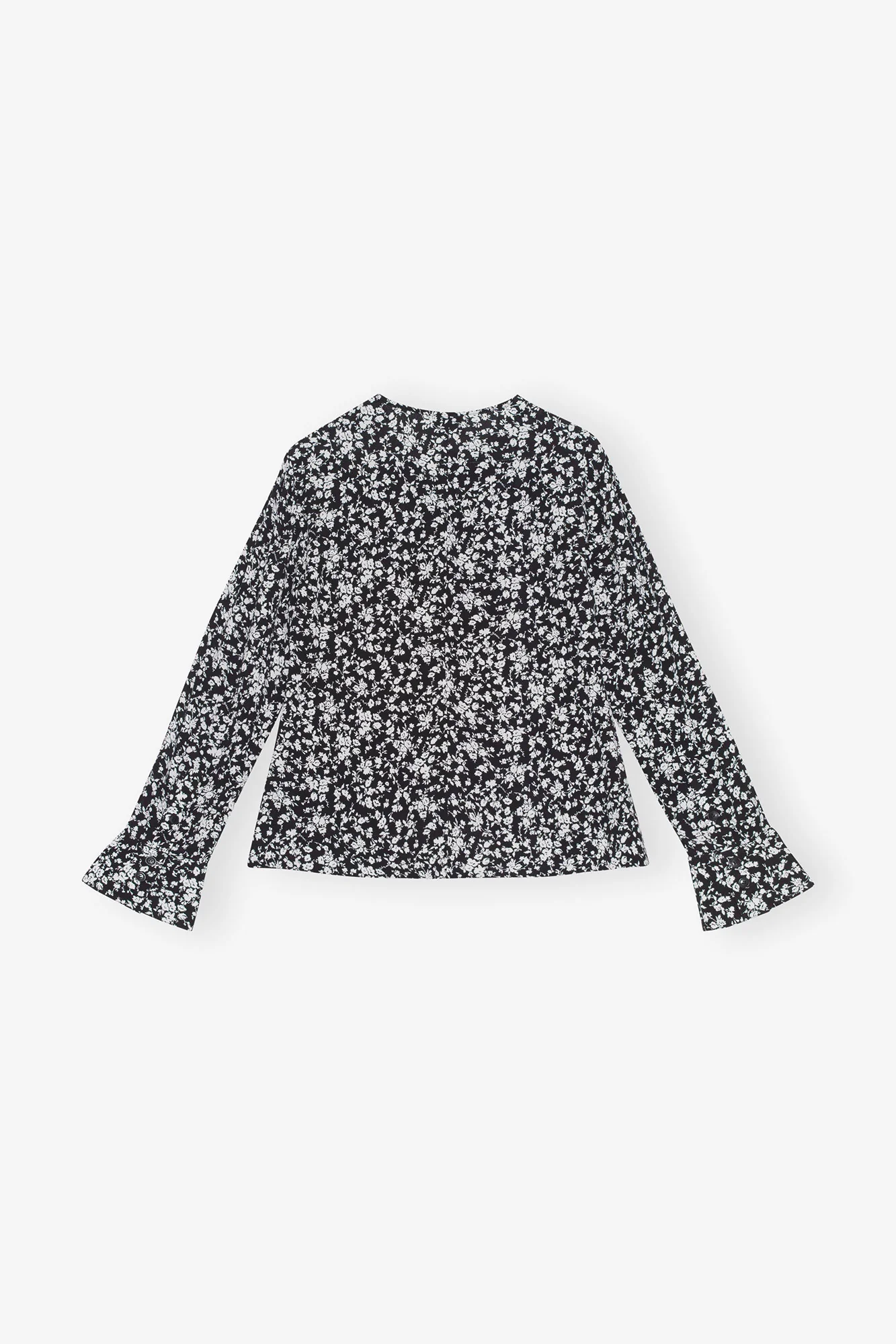 Printed Crepe O-neck Blouse | Black - Image 4