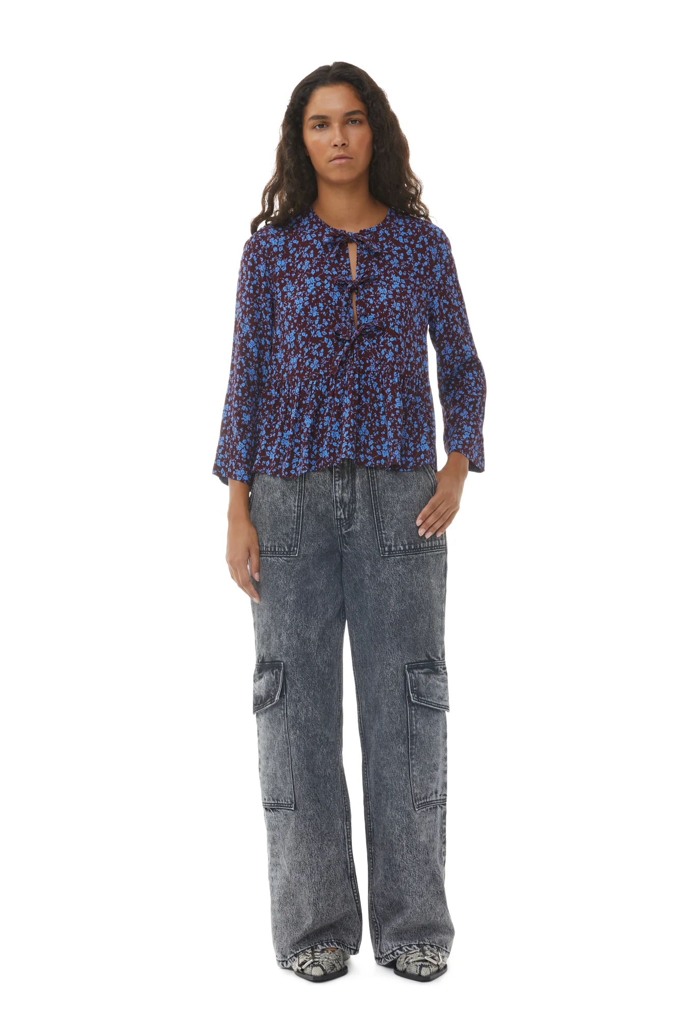 Printed Crepe Peplum Blouse | Port Royale - Image 6