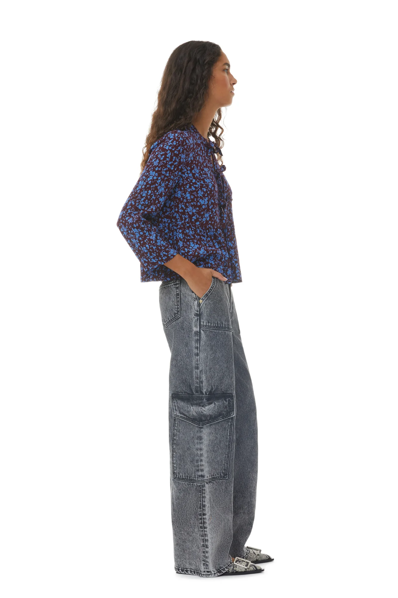 Printed Crepe Peplum Blouse | Port Royale - Image 7