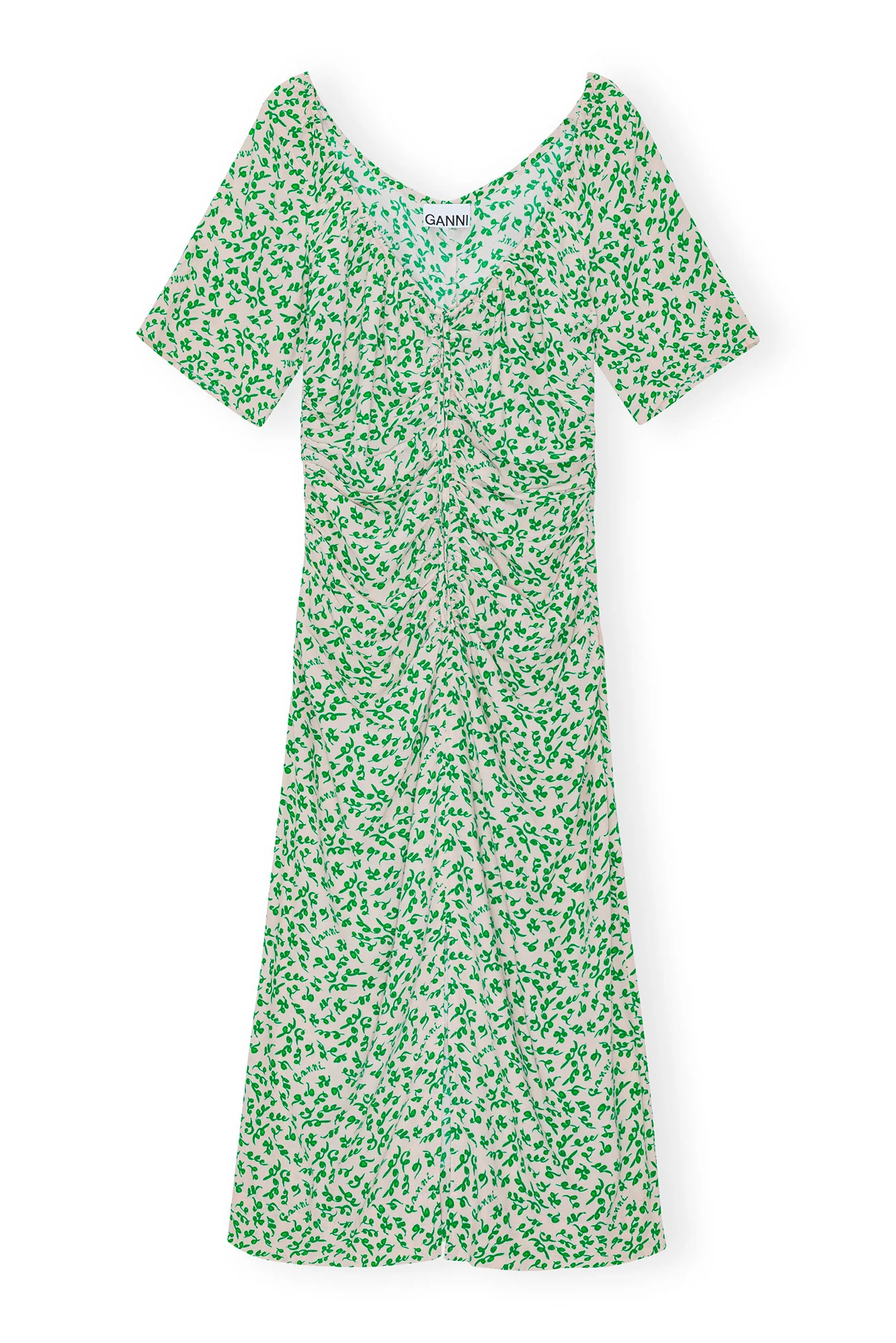 Printed Crepe U-neck Midi Dress | Tapioca