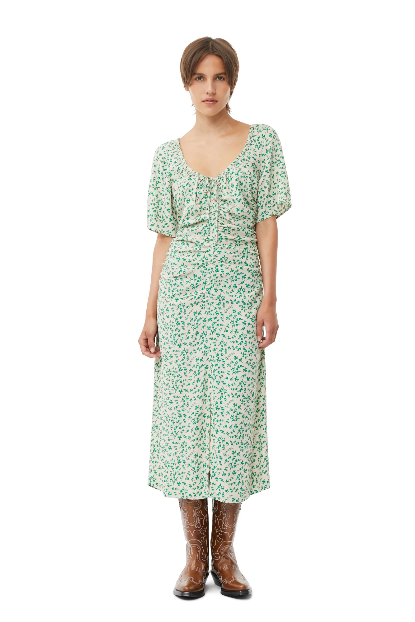 Printed Crepe U-neck Midi Dress | Tapioca - Image 5