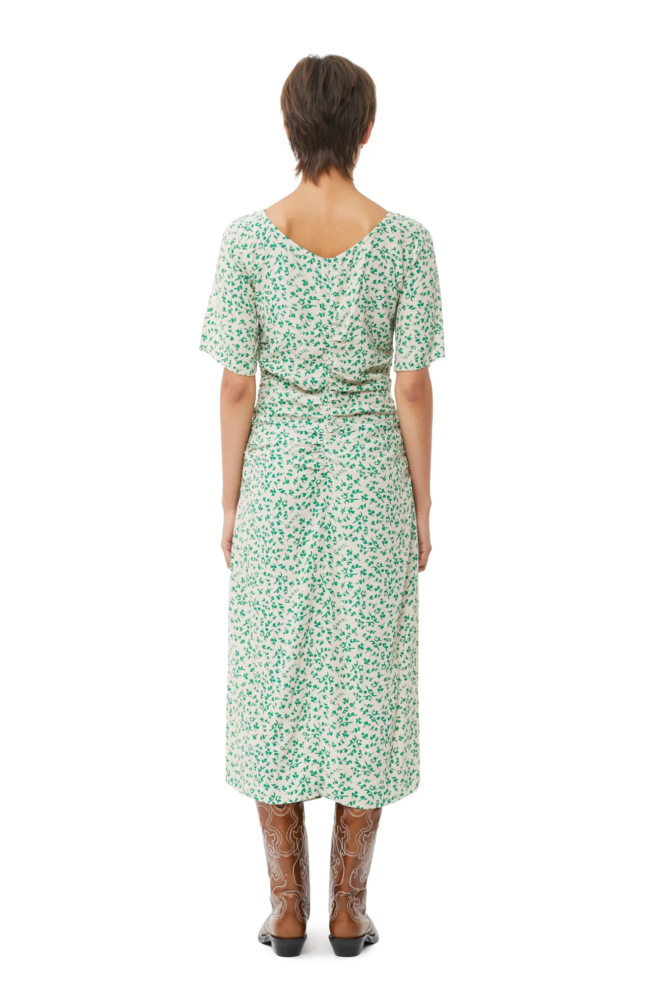 Printed Crepe U-neck Midi Dress | Tapioca - Image 6