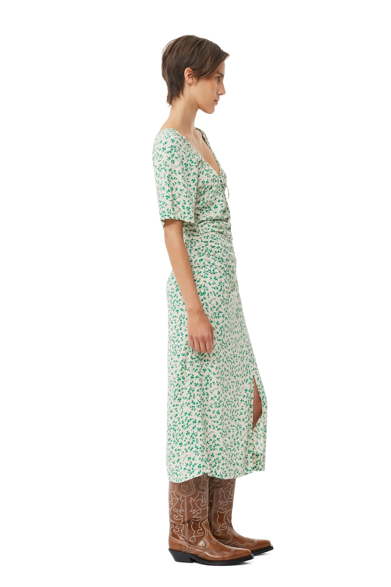 Printed Crepe U-neck Midi Dress | Tapioca - Image 7