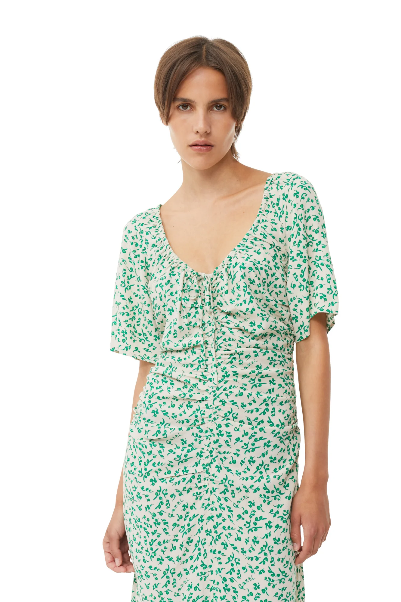 Printed Crepe U-neck Midi Dress | Tapioca - Image 8