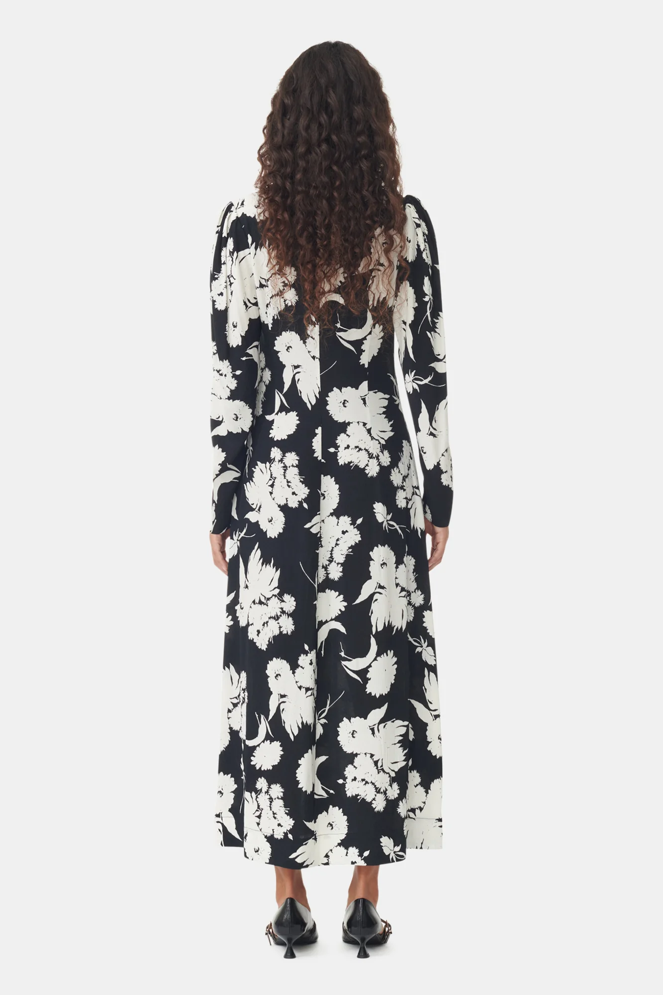 Printed Crepe V-Neck Dress | Black - Image 6
