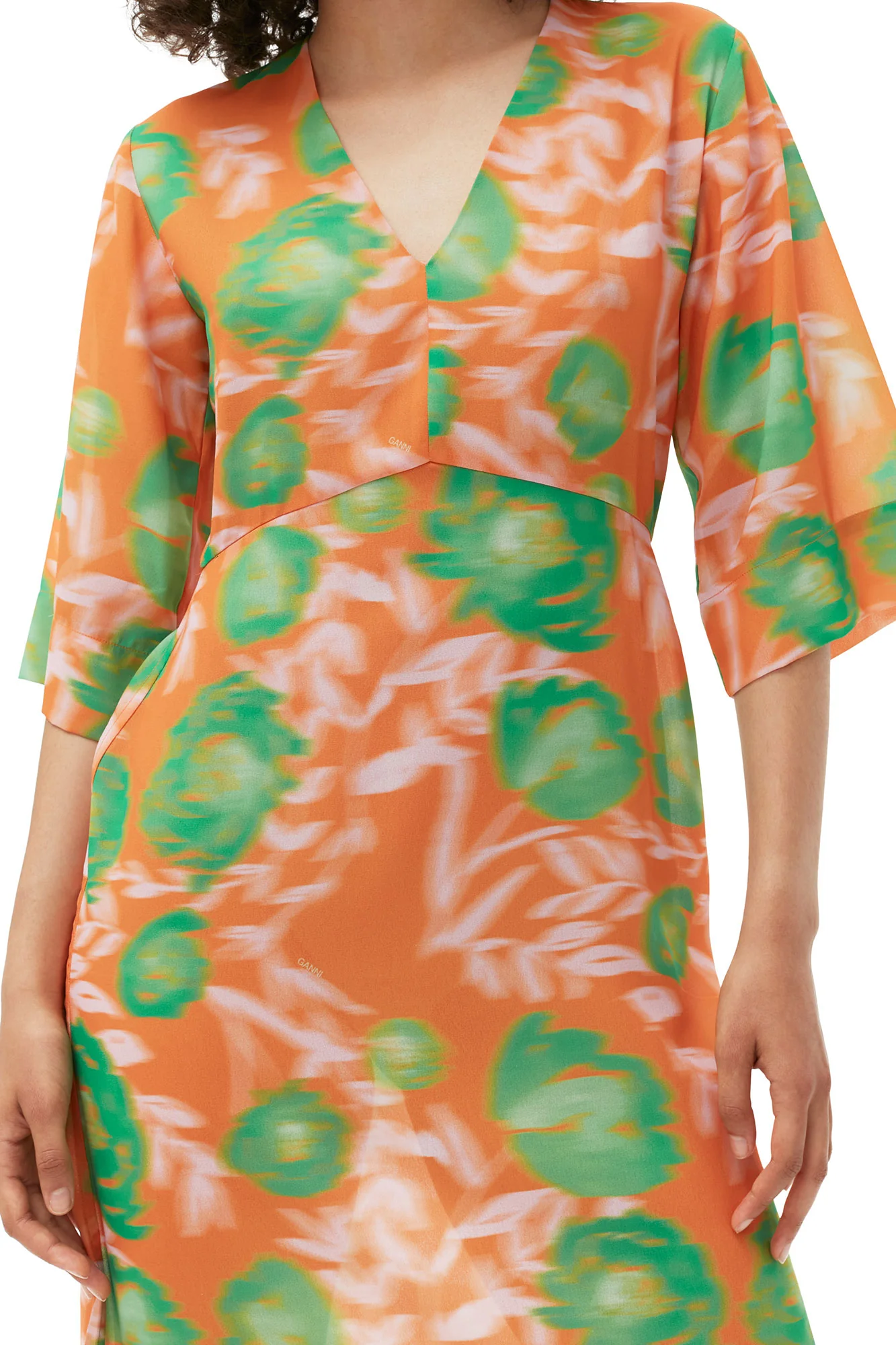 Printed Crepe V-Neck Dress | Vibrant Orange - Image 10