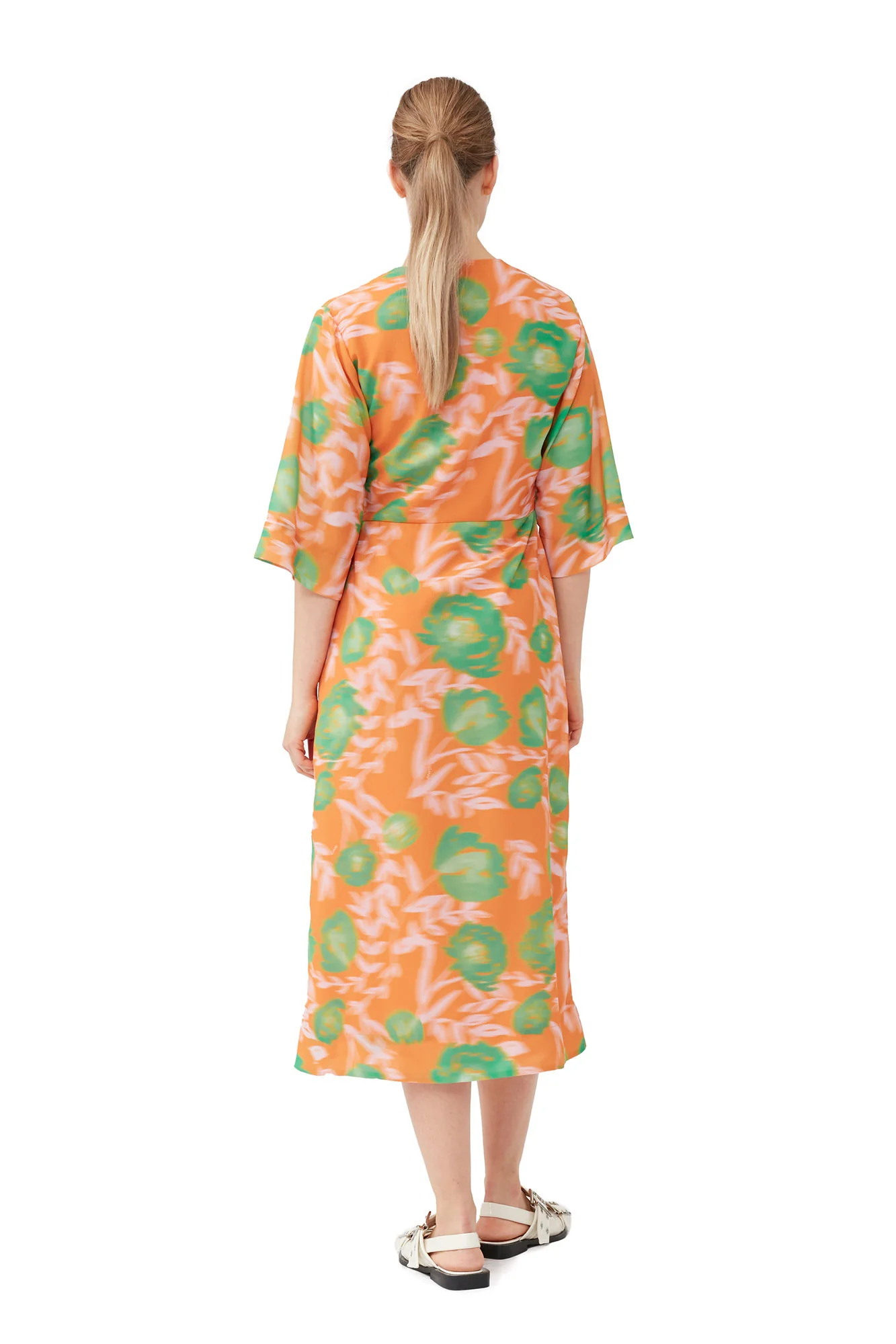 Printed Crepe V-Neck Dress | Vibrant Orange - Image 4