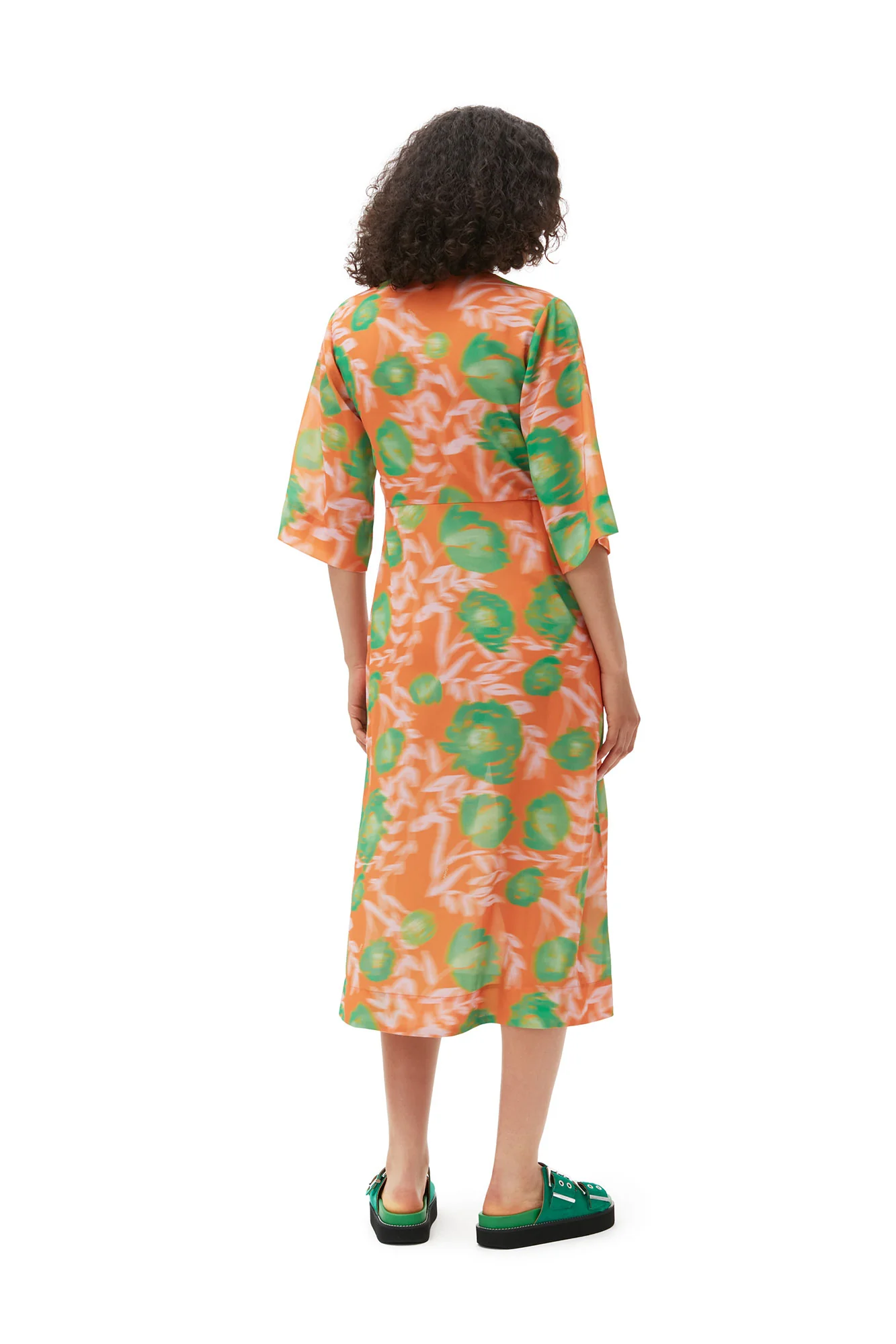 Printed Crepe V-Neck Dress | Vibrant Orange - Image 8