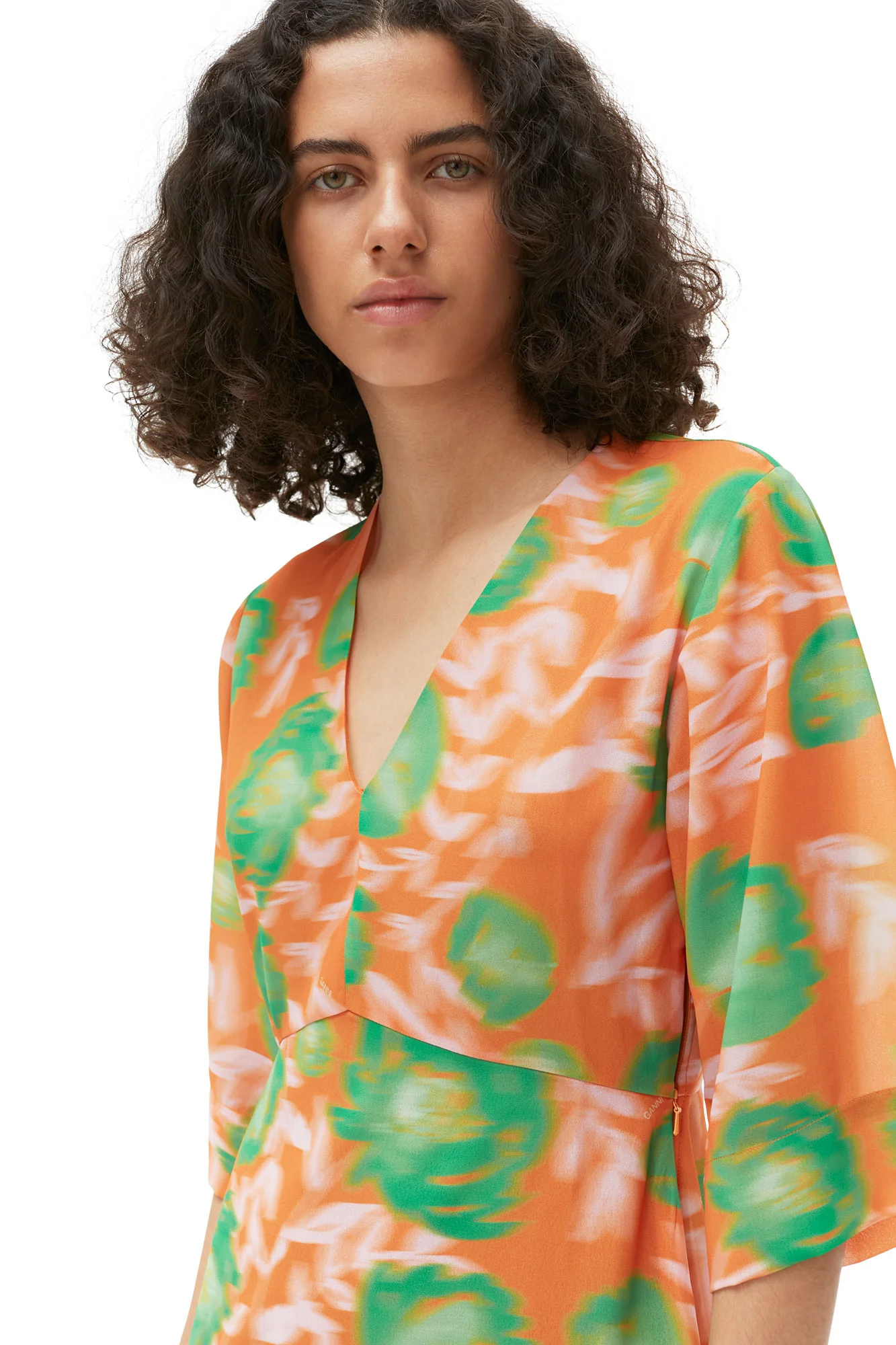 Printed Crepe V-Neck Dress | Vibrant Orange - Image 9