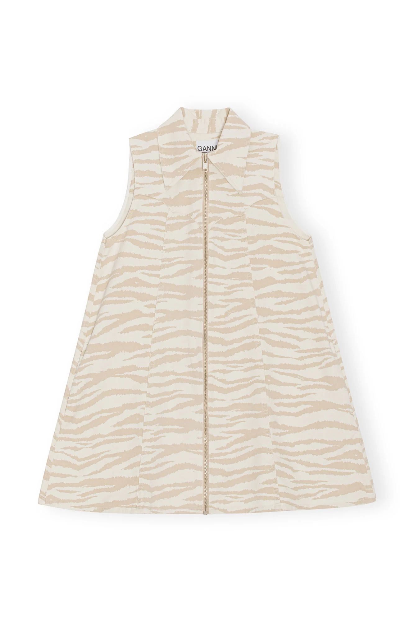 Printed Denim Mini Dress | Pale Khaki