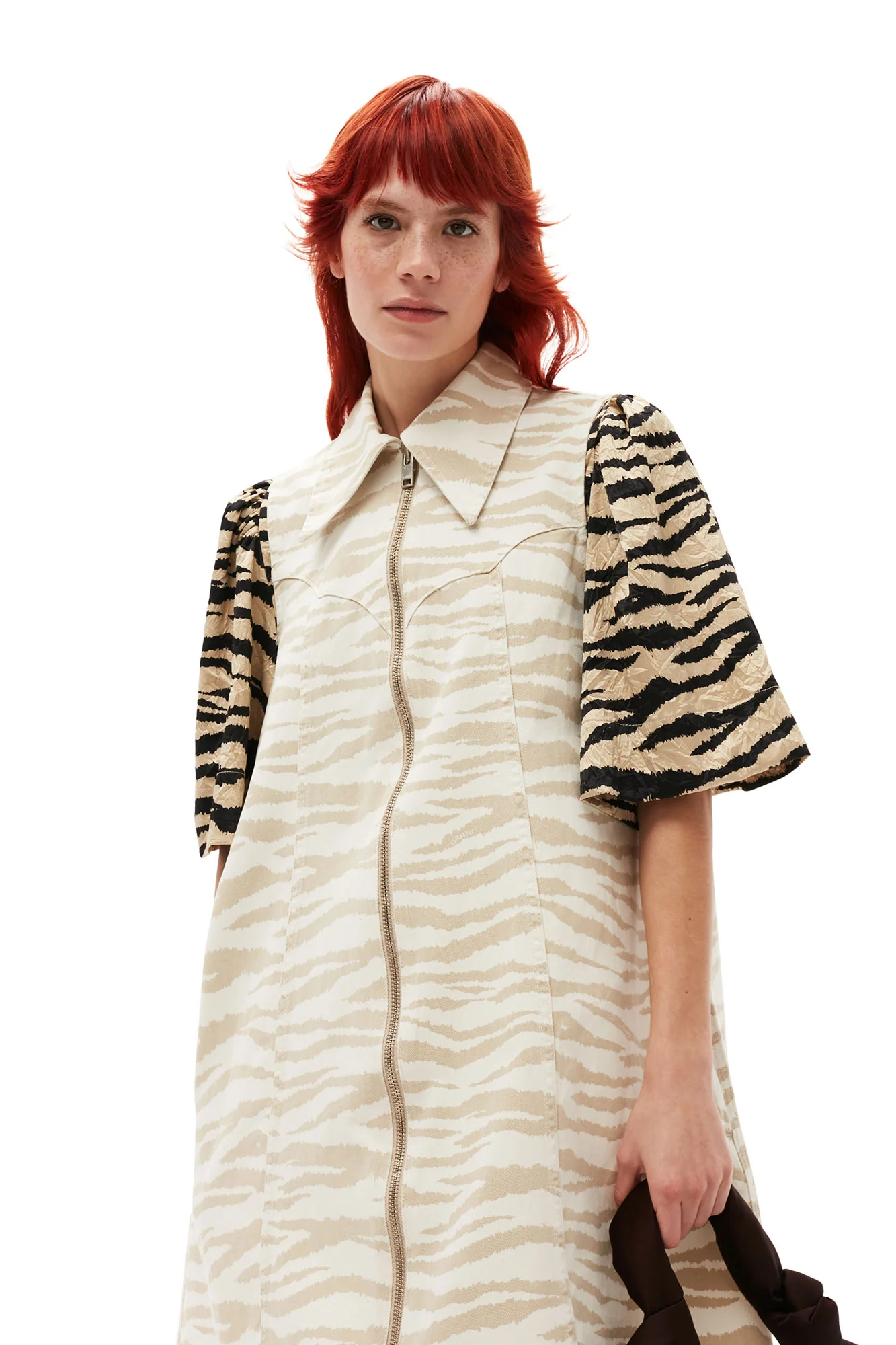 Printed Denim Mini Dress | Pale Khaki - Image 5
