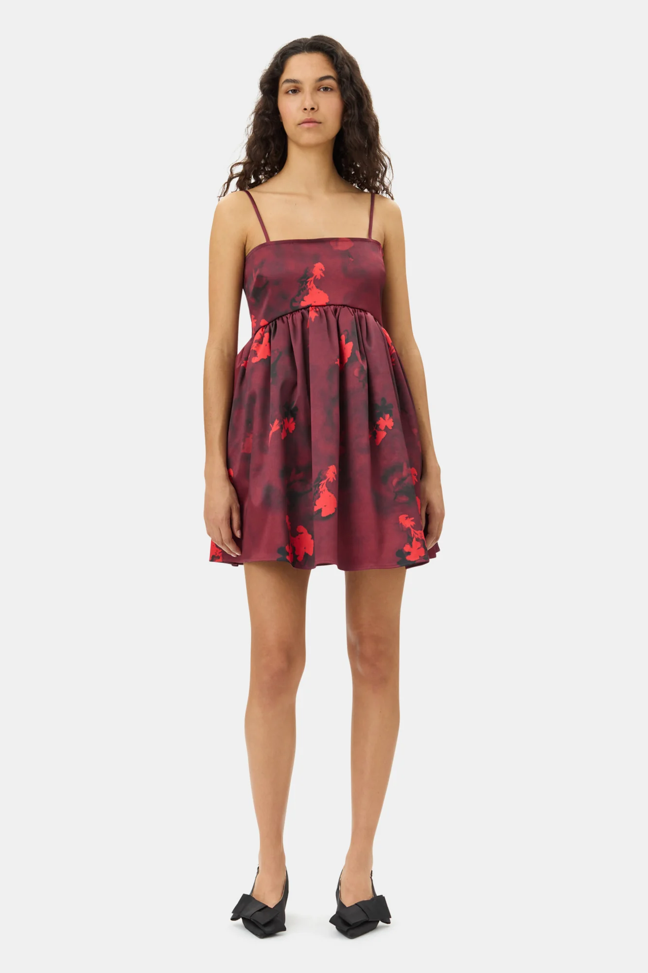 Printed Double Satin Strap Mini Dress | Winery - Image 3