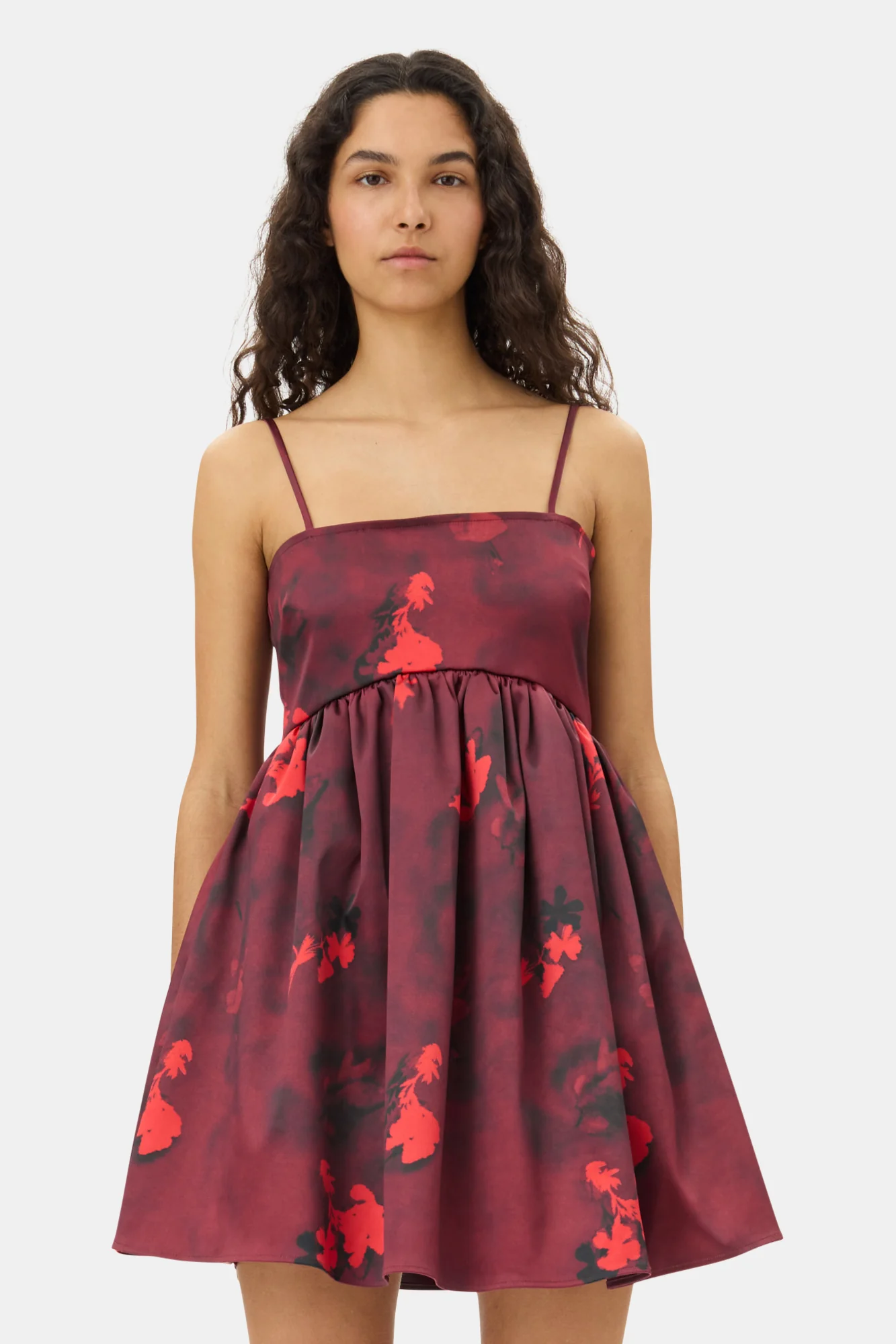 Printed Double Satin Strap Mini Dress | Winery - Image 4