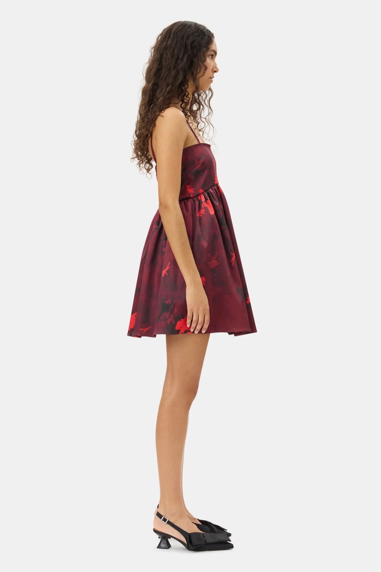 Printed Double Satin Strap Mini Dress | Winery - Image 5