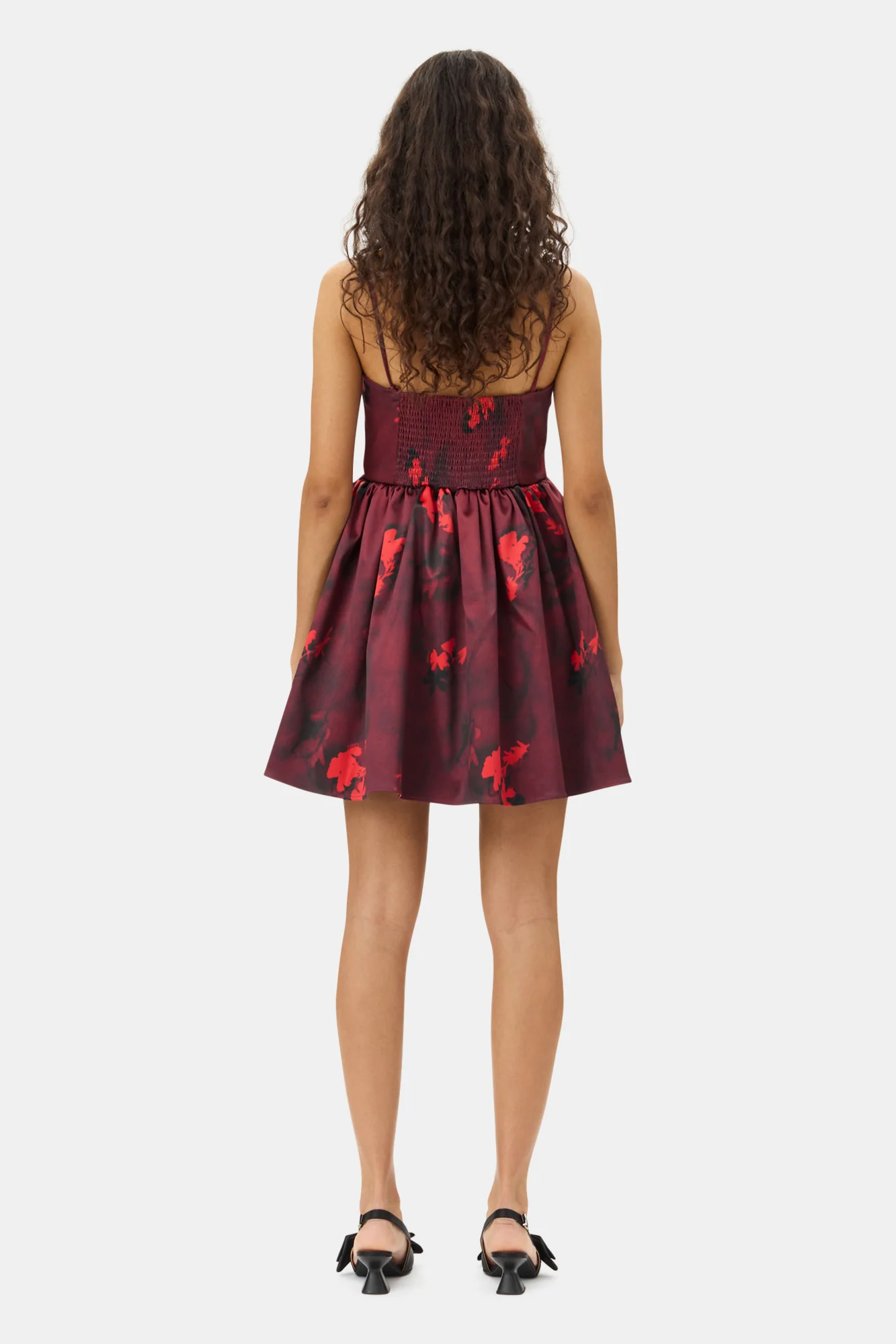 Printed Double Satin Strap Mini Dress | Winery - Image 6