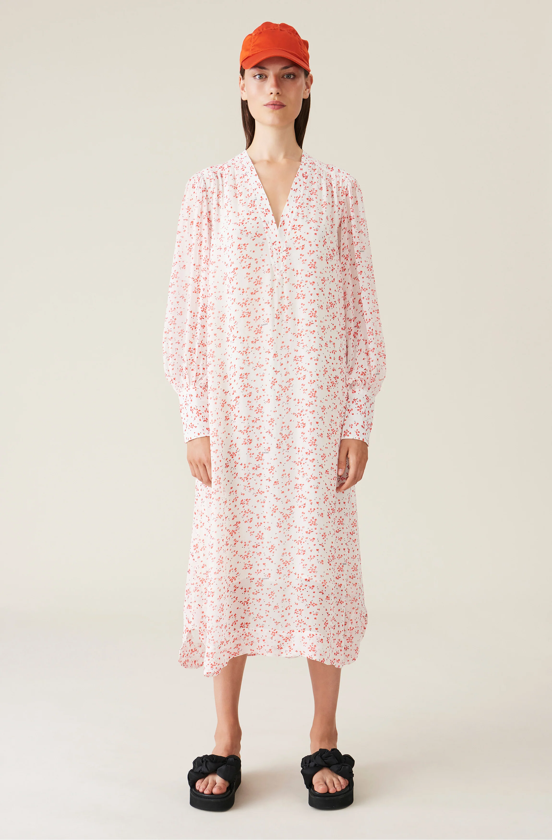 Printed Georgette Midi Dress | Egret - Image 2